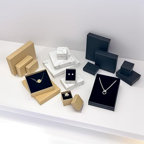 Miniatura 4 de TheDisplayGuys - Paquete de 24 cajas de regalo de papel kraft de cartón con acolchado de terciopelo, aretes, mármol blanco, #11
