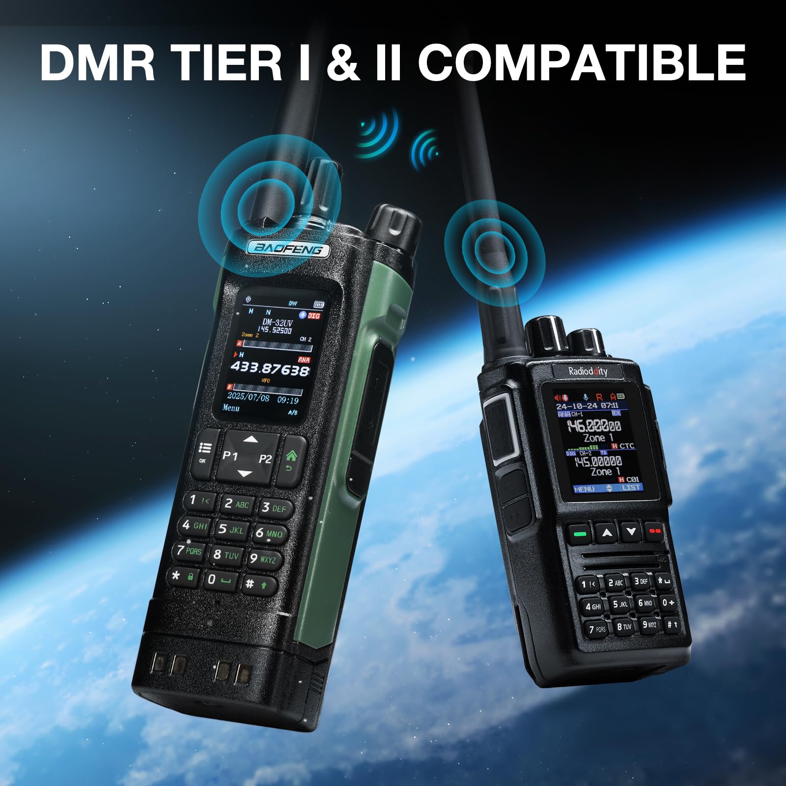 Radio BAOFENG DM-32UV DMR 10W portatile UHF/VHF/AM/FM con GPS e APRS digitale, doppio slot Tier II, display 2", 4000 canali, zielona