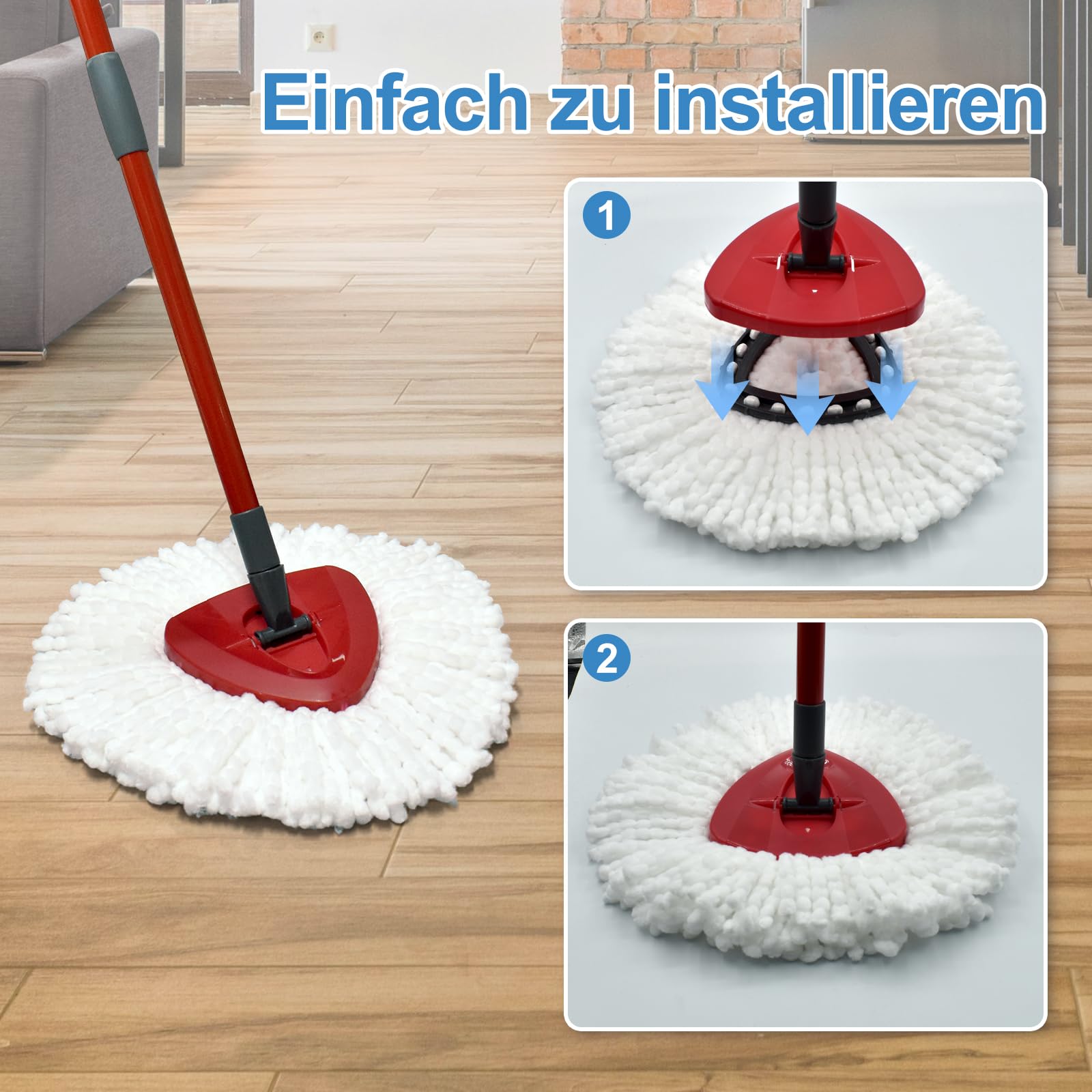 Lot De 3 Têtes Serpillère Microfibre GFRED - Compatible Vileda Turbo EasyWring - Pour Tous Sols - Lavable Machine