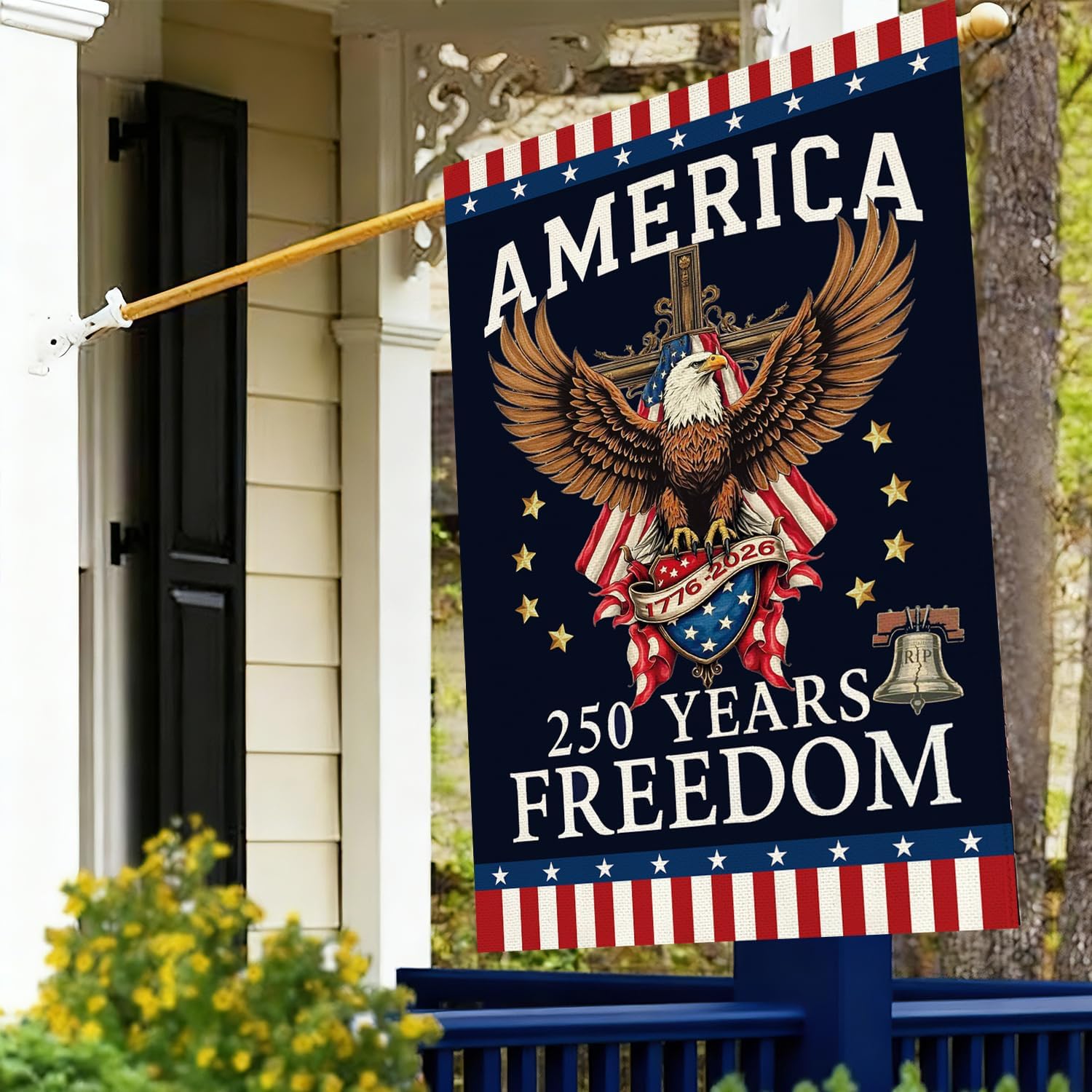 Baccessor America 250 Years Freedom House Flag 28x40 Inch Double Sided,250th Anniversary USA Patriotic 1776-2026 Banner Commemorative Outdoor Outside Decoration - Image 3