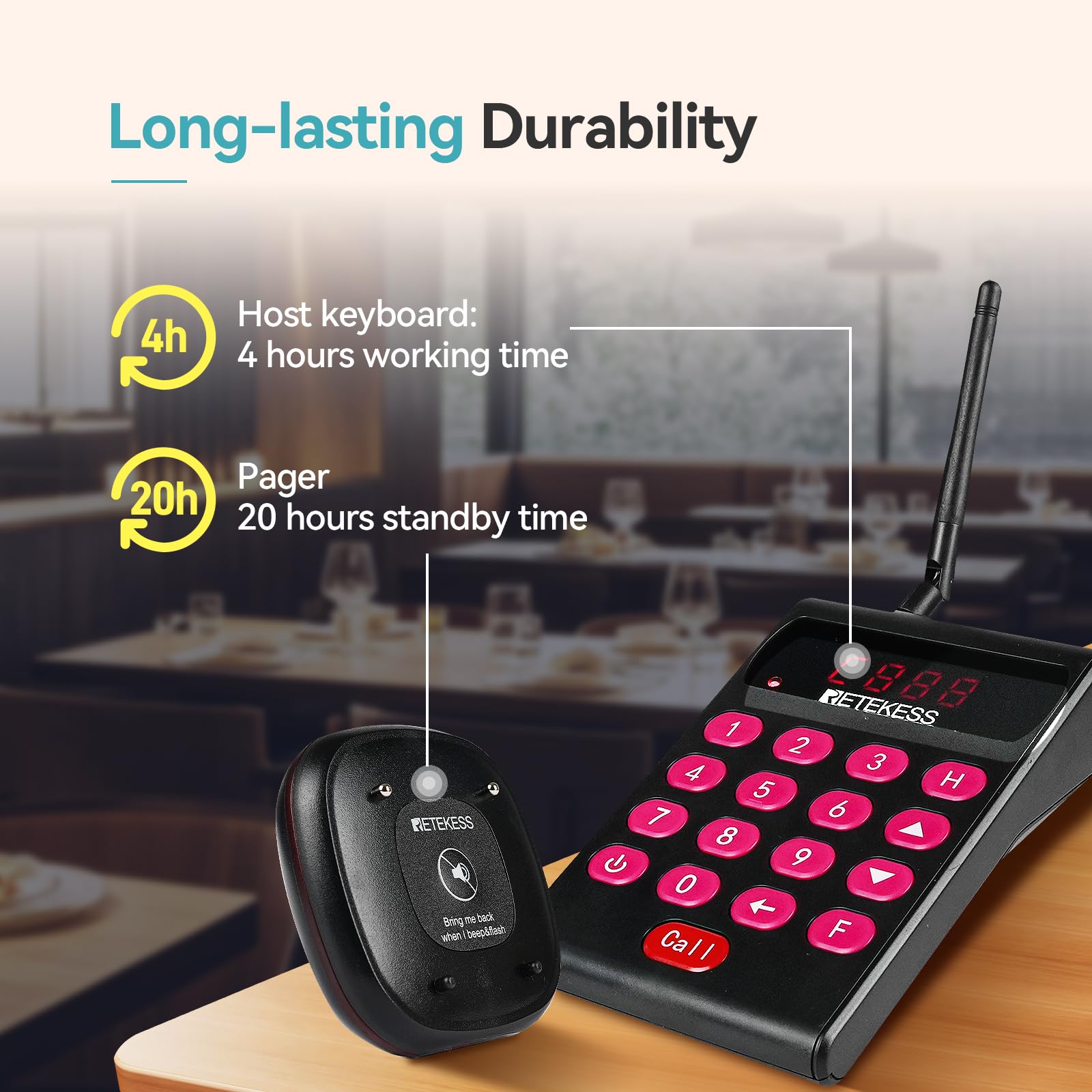 Retekess TD161 Cercapersone per Ristorante, 500M Pager Wireless, Tastiera Rimovibile, Facile da Configurare, 300 mAh 20H, Cercapersone Cliente per Zoo, Logistica, Pub (20 cercapersone)