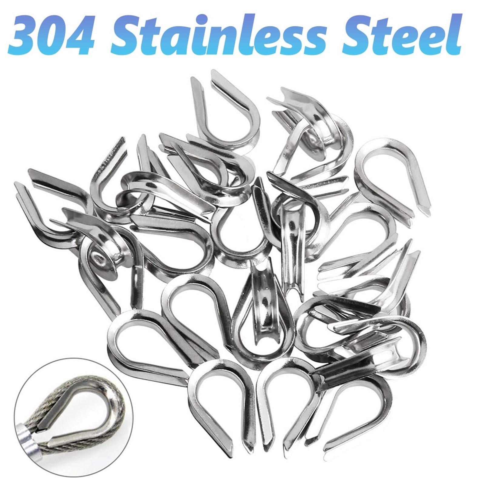 Occhielli della Fune 100 Pezzi M2-M8 ditale for Fune Metallica 304 in Acciaio Inossidabile Manicotto Protettivo for Fune Metallica Chicken Rigging Heart Ring Fitting(M8)