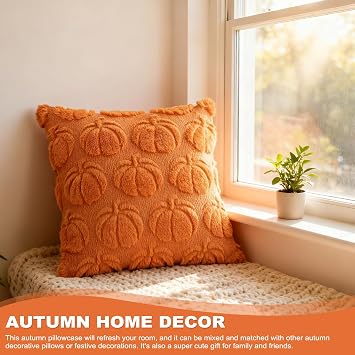 Autumn Cushion Covers, 2Pcs Fall Throw Pillow Covers, Soft Pumpkin Throw