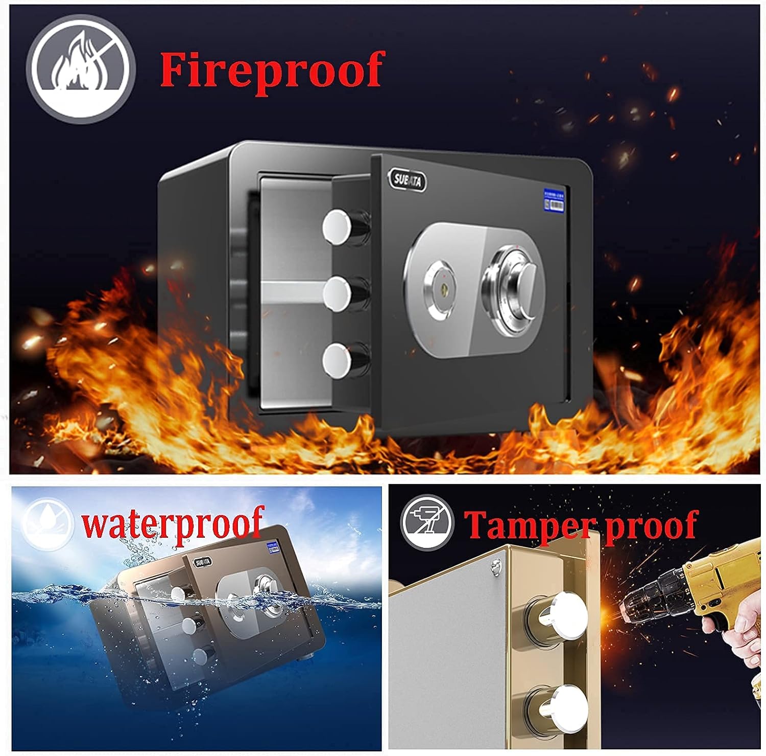 Safe Box Fireproof Waterproof Safe Safe Box Security Safe Box Digital Cabinet Safe Safes Golden Fireproof Safe, Household Small Steel Anti-Theft Safety Cabinets, Large-Capacity Mechanical Code
