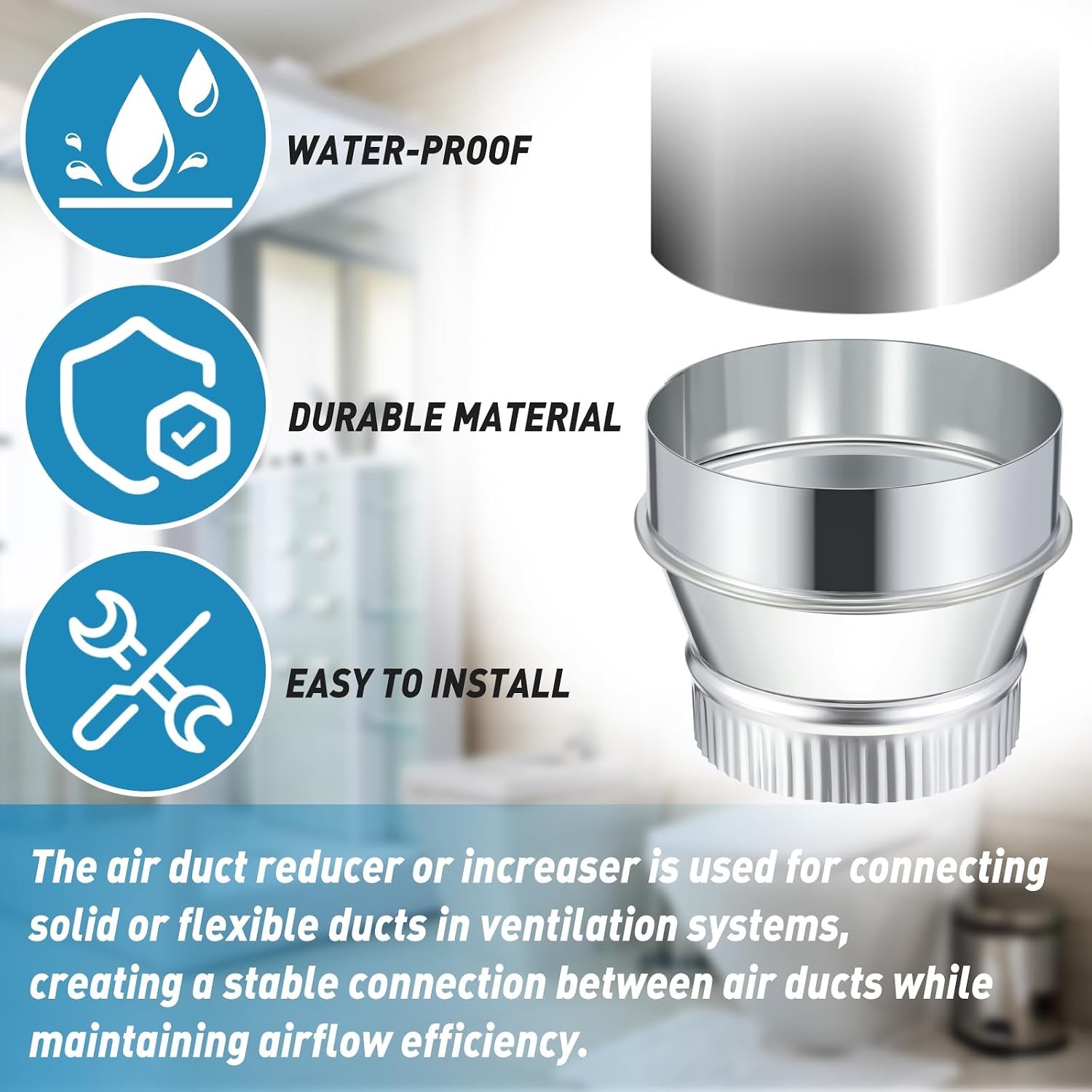 6 Inch to 5 Inch Duct Reducer Increaser Galvanized Steel Air Duct Adapter Round Crimped Pipe Connector Fitting Coupling for HVAC Ventilation Systems