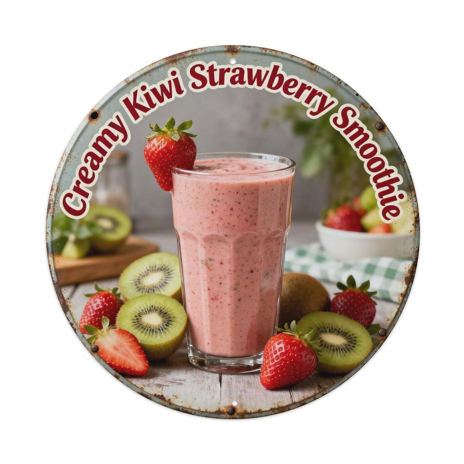 Creamy Kiwi Strawberry Smoothie Metal Tin Sign Plaque