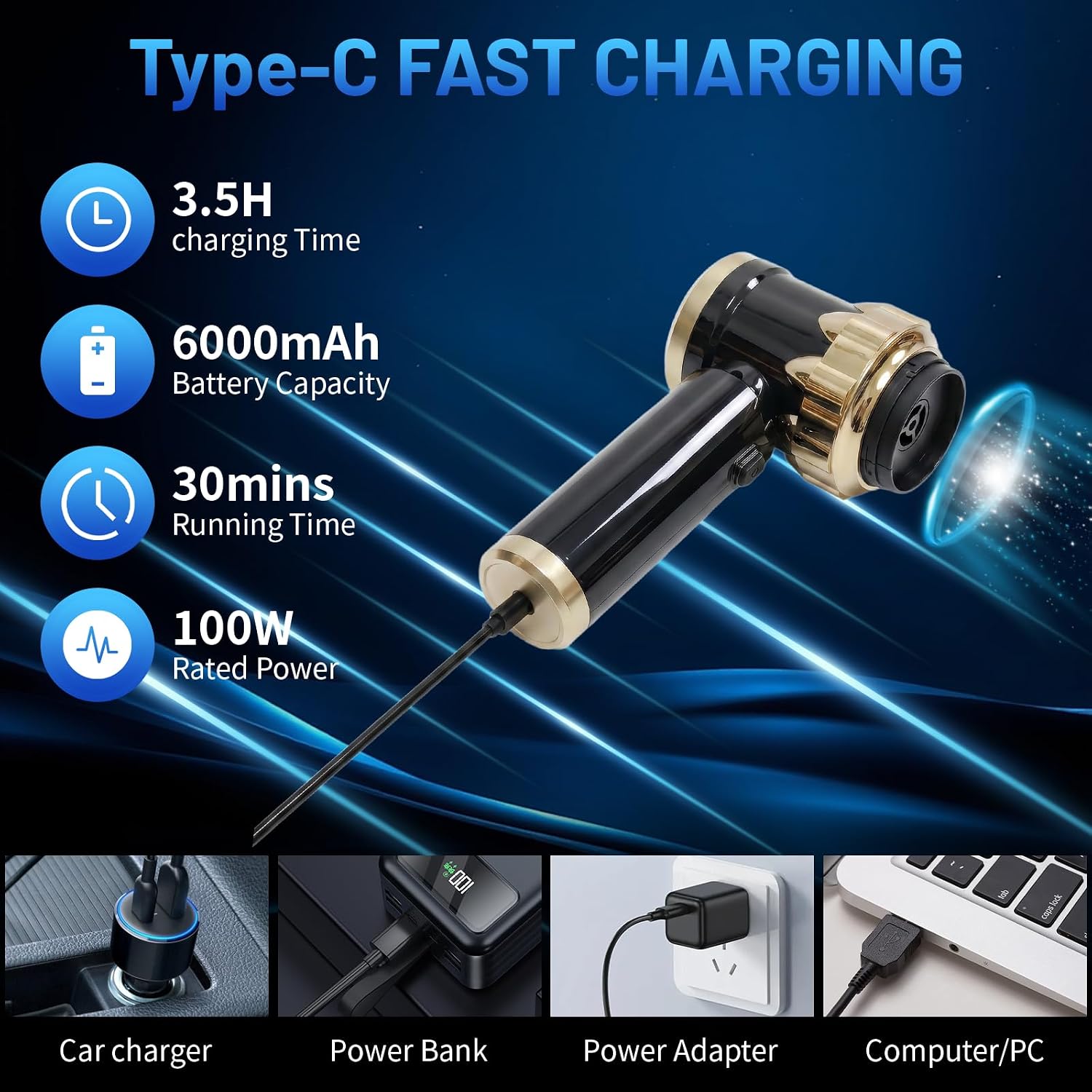 Cordless Handheld Vacuum Cleaner, Rechargeable Portable Car Vacuum with LED Light, 2 HEPA Filters & Multi-Nozzles, High Power Wet/Dry Vacuum for Car, Home, Pet Hair image 5