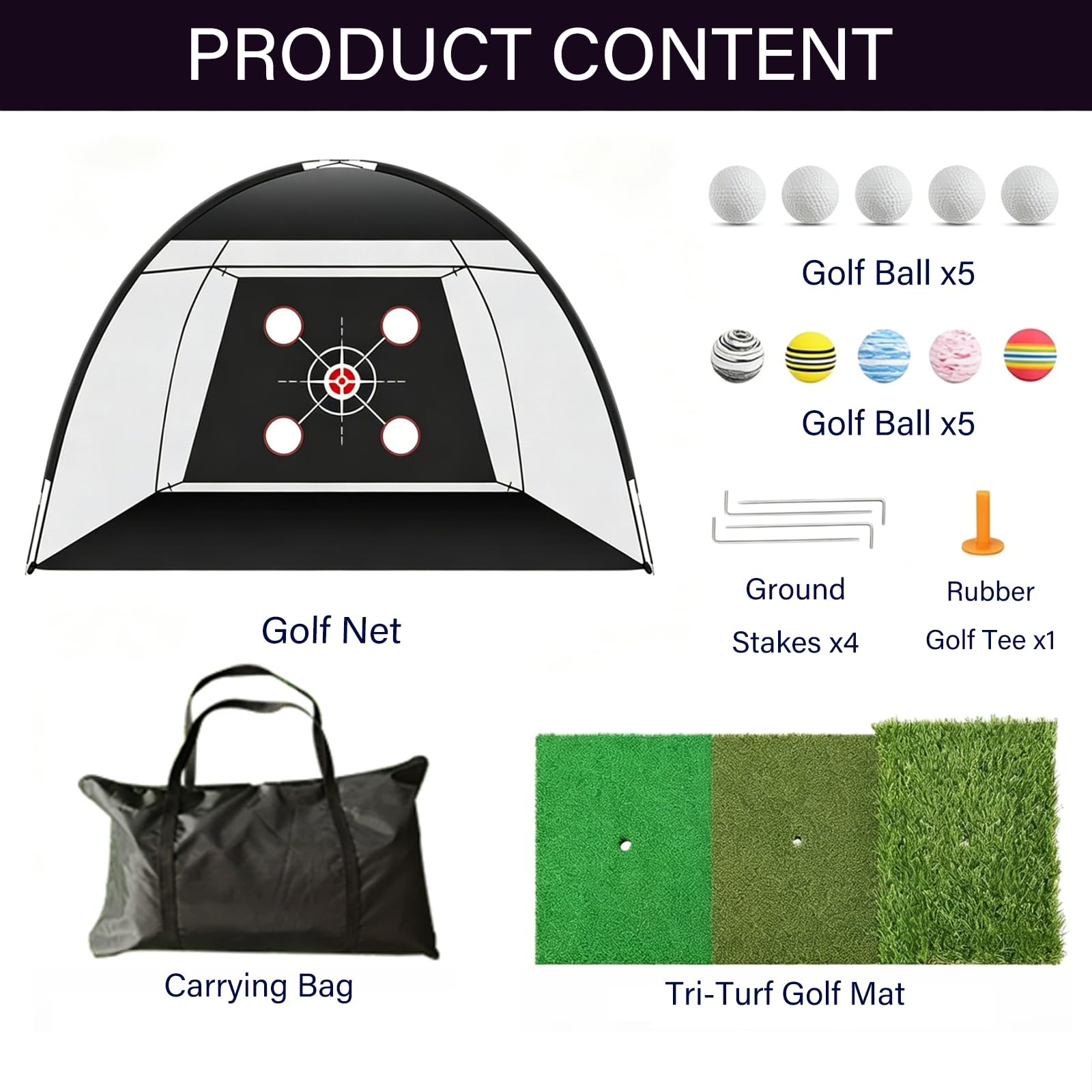 Multifunktionales Golfballnetz 300×180×240cm, Golf Trainingshilfen mit 3-Zonen Matte & 10 Bällen, Tragbar für Indoor & Outdoor, Minigolf für Zuhause,Golf Netz