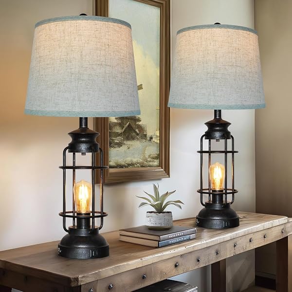 Table Lamps Set of 2 with USB Port 3 Way Dimmable Touch Lamps 28.5 Tall Rustic Industrial Living Room Lamps for Bedroom 