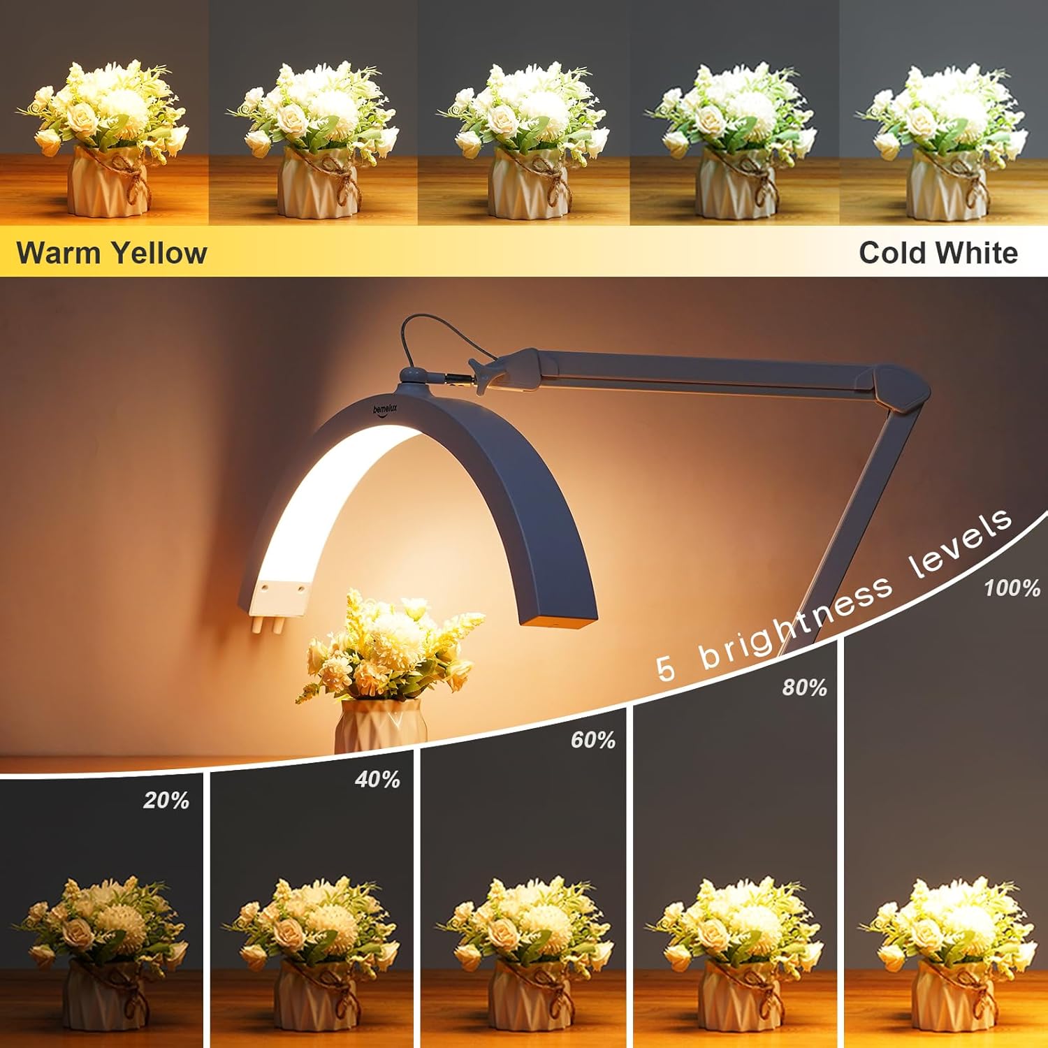 Desktop Base of LED Half Moon Light for Nail Desk (White)