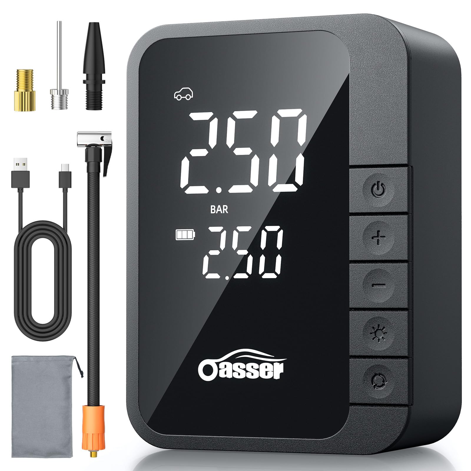 Oasser Tire Inflator Portable Air Compressor 6X Faster 150PSI Cordless Air Pump for Car Tires Electric Tire Pump for Car Motorcycle Bike Ball, LCD Pressure Gauge, LED Light, USB Port, Storage Bag