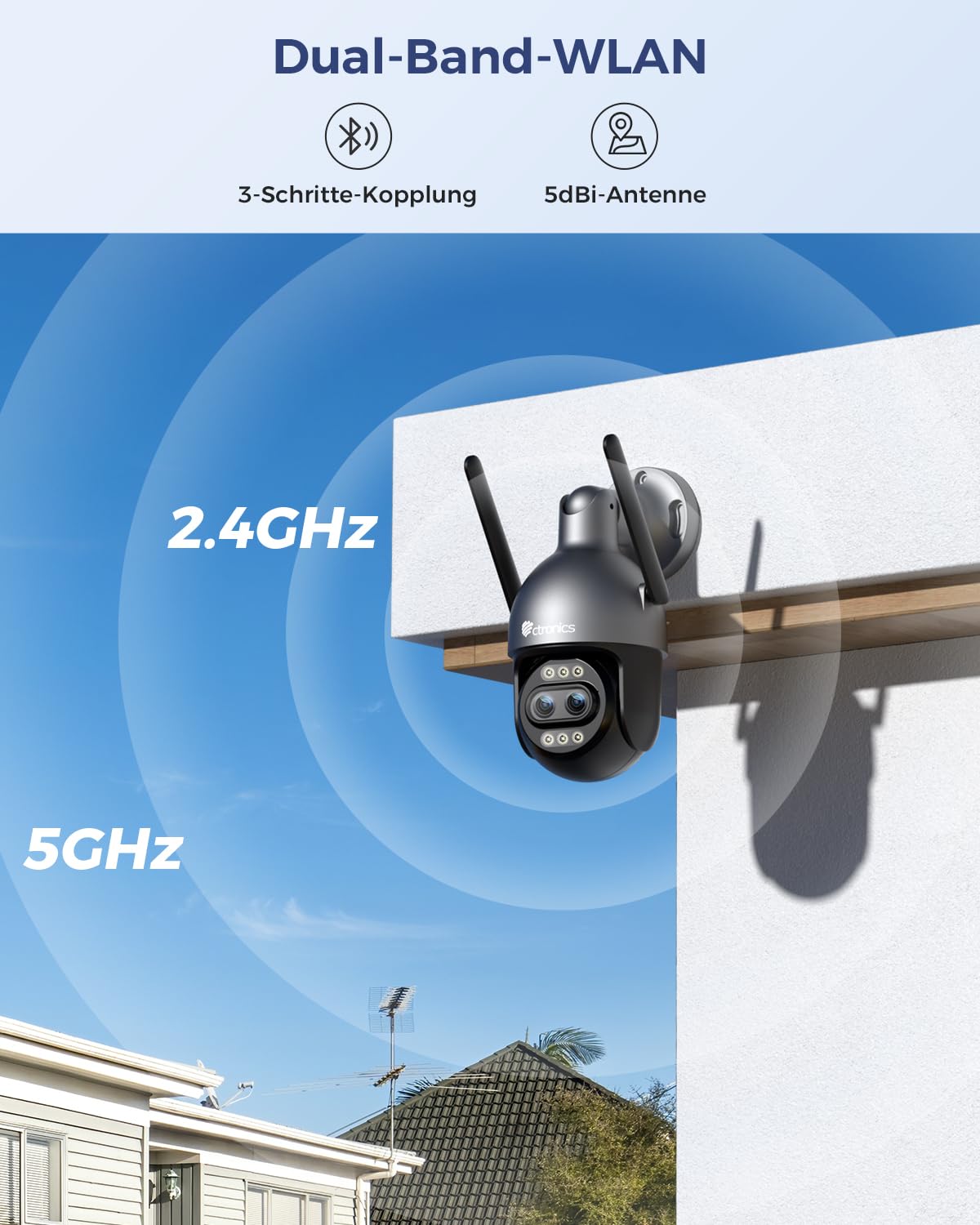 Ctronics 10X Hybrid Zoom 4K Überwachungskamera Aussen Dual-Lens, Metal WLAN Kamera 2,4/5GHz, Auto Track/Personen/Fahrzeug/Tiererkennung, FTP&NVR, 256GB TF/Cloud/PC, Farbnachtsicht, IP66 (Grey)