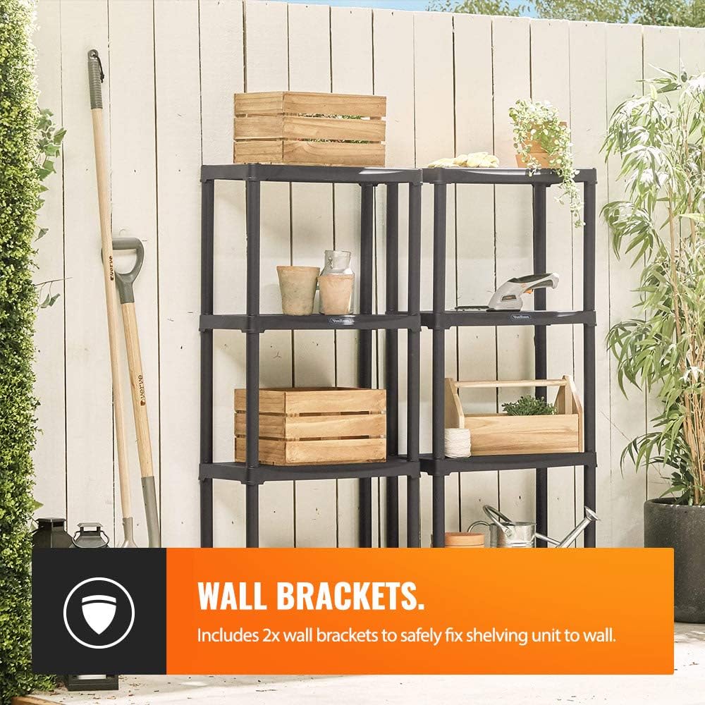 VonHaus 4 Tier Garage Shelving Unit (Pack of 2) - Black Plastic Interlocking Utility Storage Shelves - Each Unit: 52 x 24 x 12 inches - - 