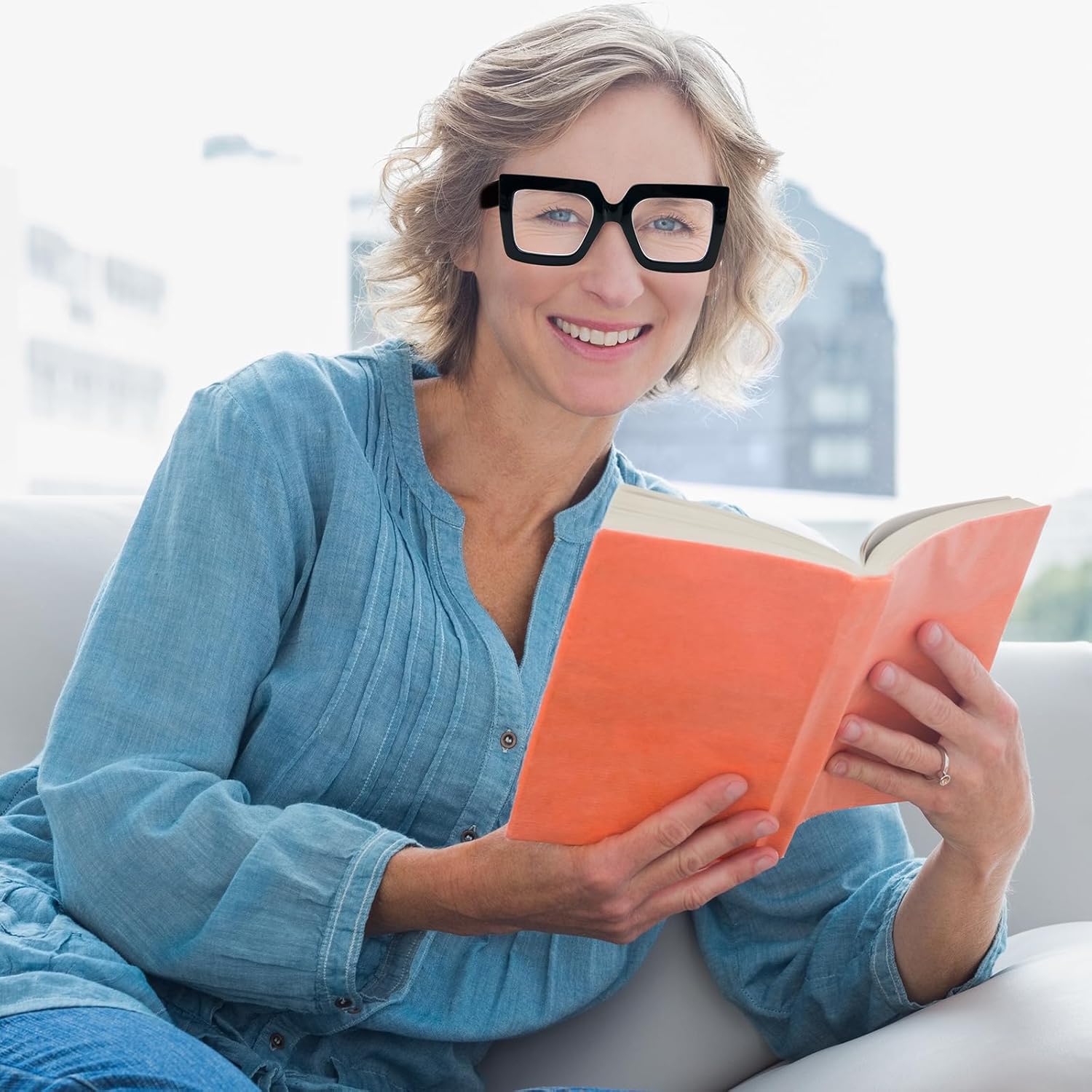 3 Pack Oversized Thick Frame Reading Glasses for Women,Stylish Square Large Readers Blocking Blue Light Glasses - Image 4