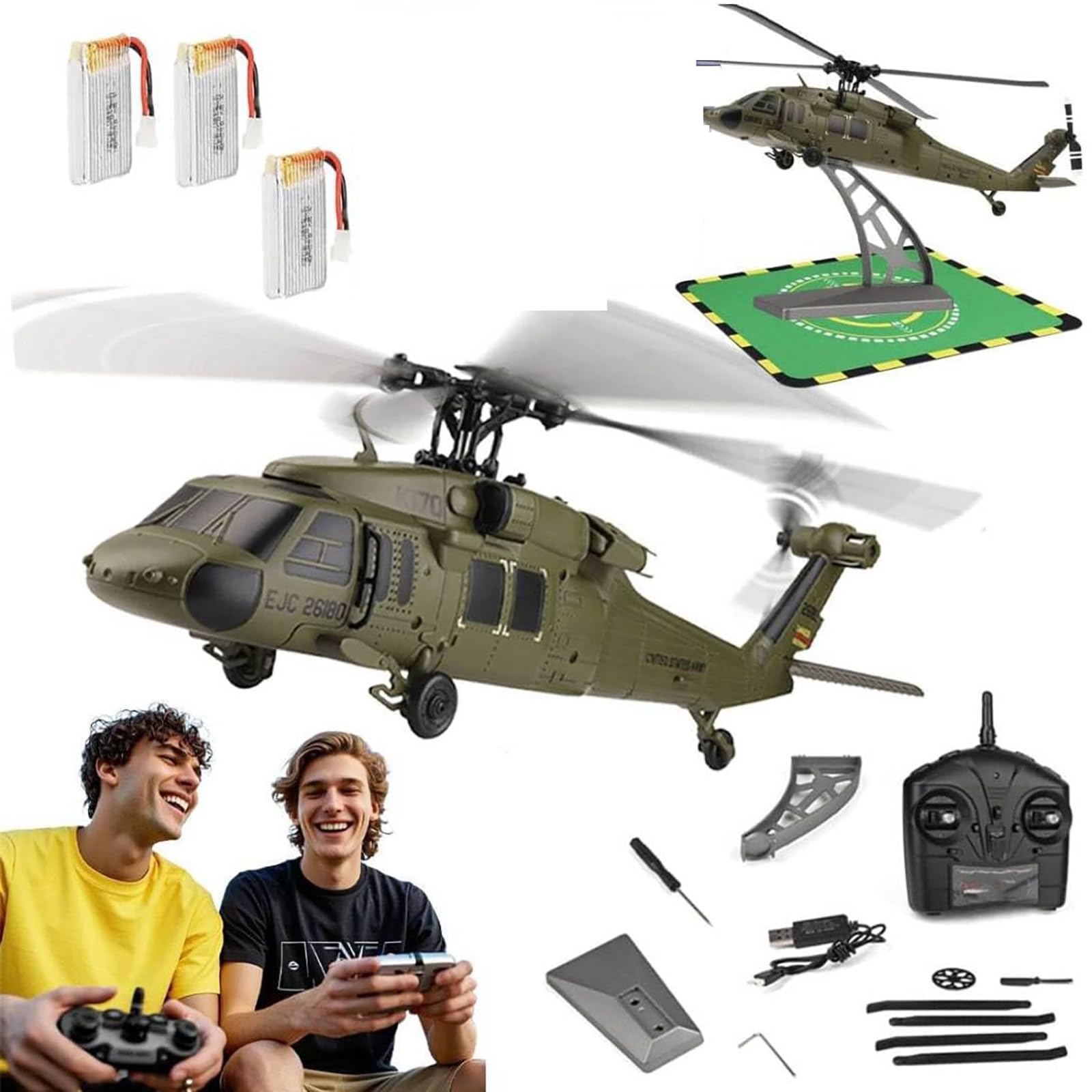 Generico Elicottero radiocomandato WL K170, 4 canali 2.4G Flybarless UH-60L RC Aereo Militare con Volo stazionario in Quota, Motore brushless per Adulti, Aereo RC giroscopico a 6 Assi