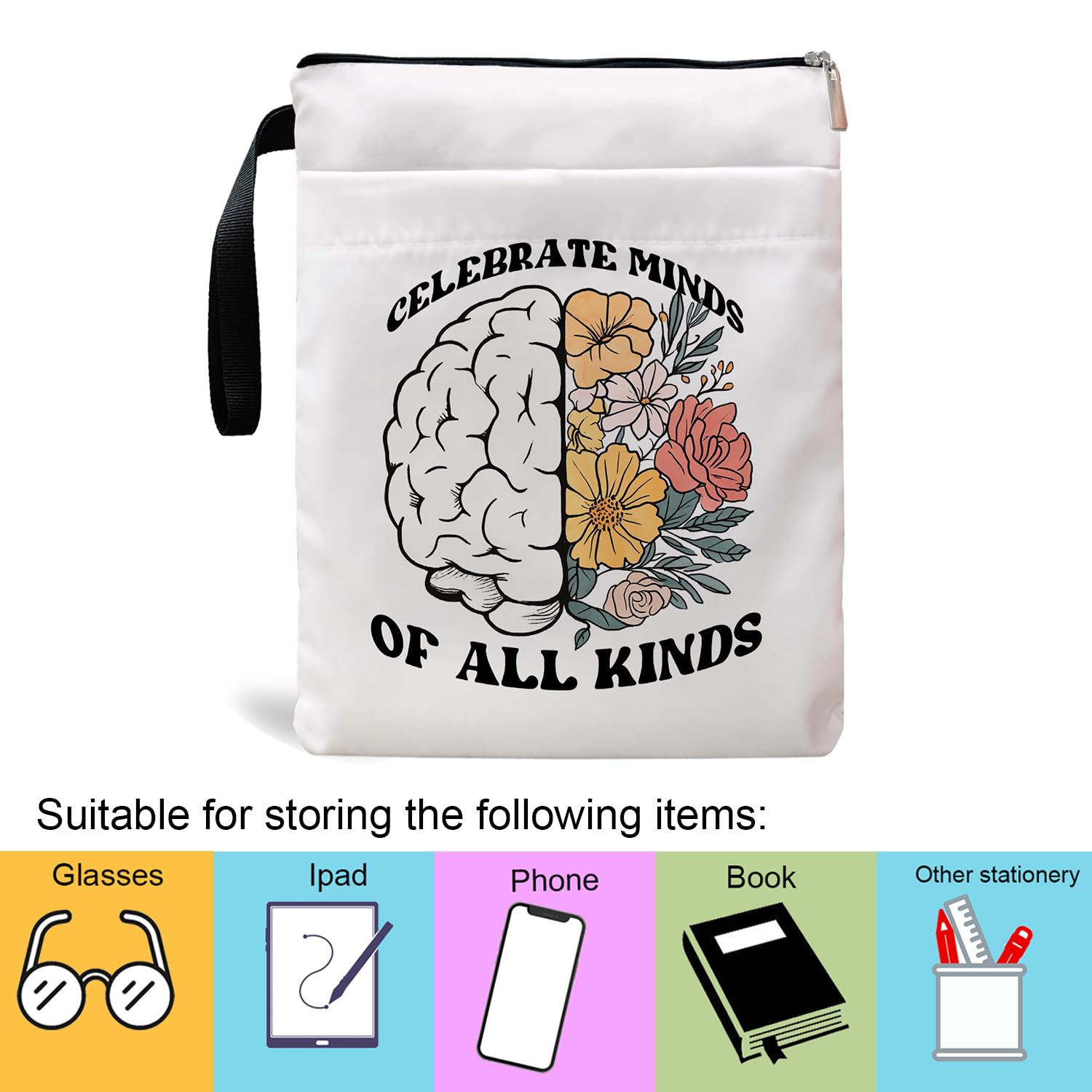 Buchhülle, Geschenk für psychische Gesundheit, motivierende Geschenke für Frauen, Buchhüllen mit Reißverschluss, Buchliebhaber, Kindle-Schutz, Geschenke für Lehrer, Bibliothekar, Bücherwurm, Buch,