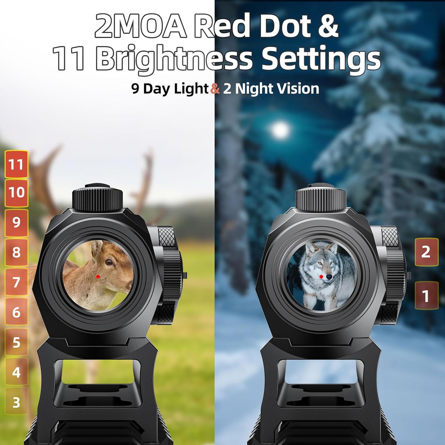 Motion Awake 2MOA Red Dot Sight, 11 Brightness Settings, IPX7 Waterproof Fogproof 1000G Shockproof, 50000H Battery Life 1x20mm Compact Optics with Absolute Co-Witness Mount for 20mm Picatinny Rail