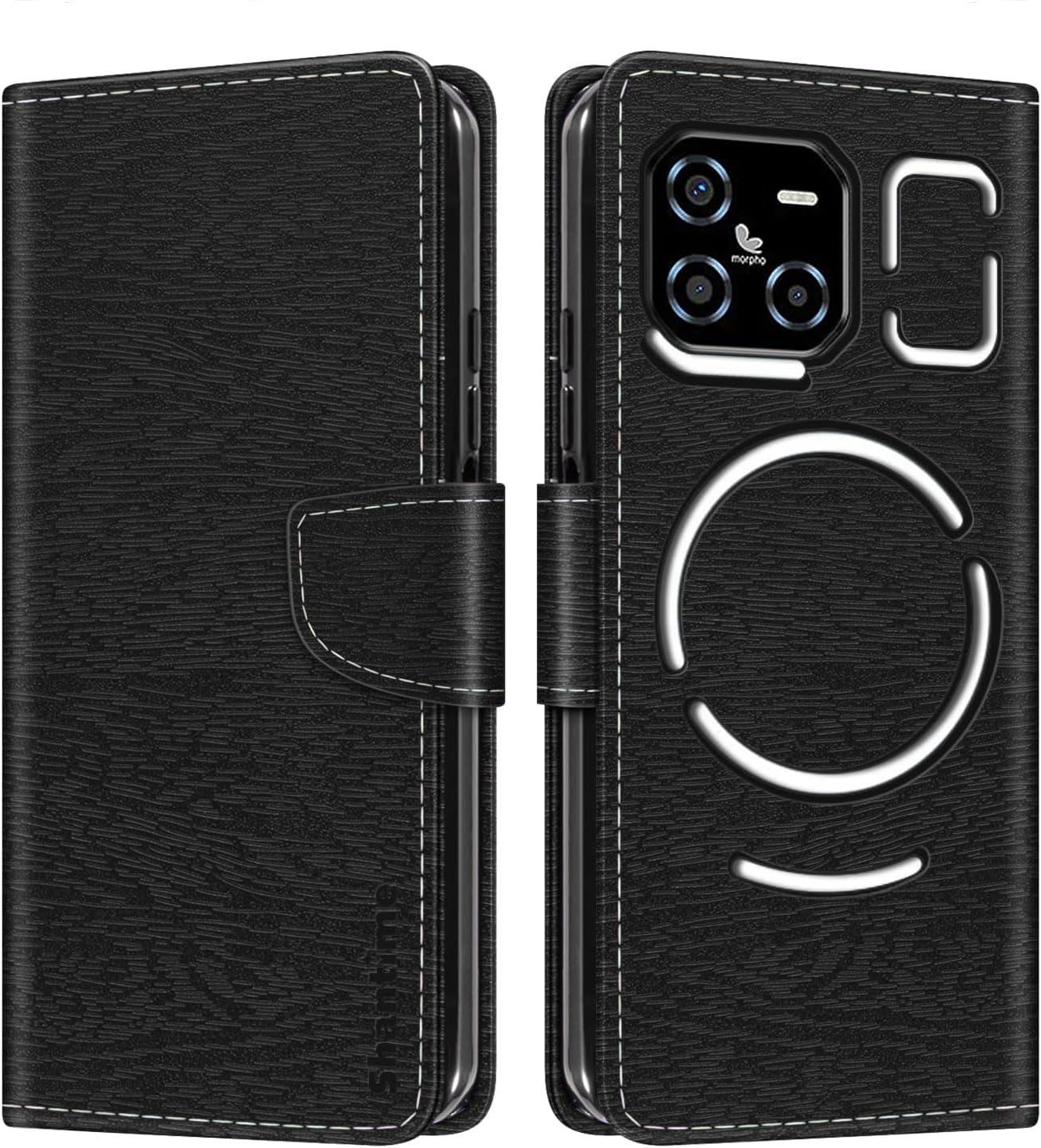 Striped PU Leather Wallet Phone Case Compatible with Doogee Blade GT, Slim Magnetic Flip Cover with Card Slots and Stand Function (Black)