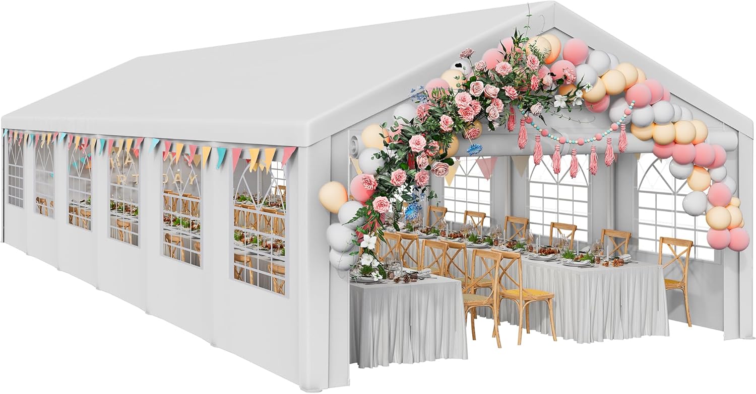 YITAHOME 20x40FT Party Tent Heavy Duty Wedding Tent Event Shelters Outdoor Canopy Upgraded Galvanized Steel Carport with Removable Sidewall Windows for Commercial and Parties (White)