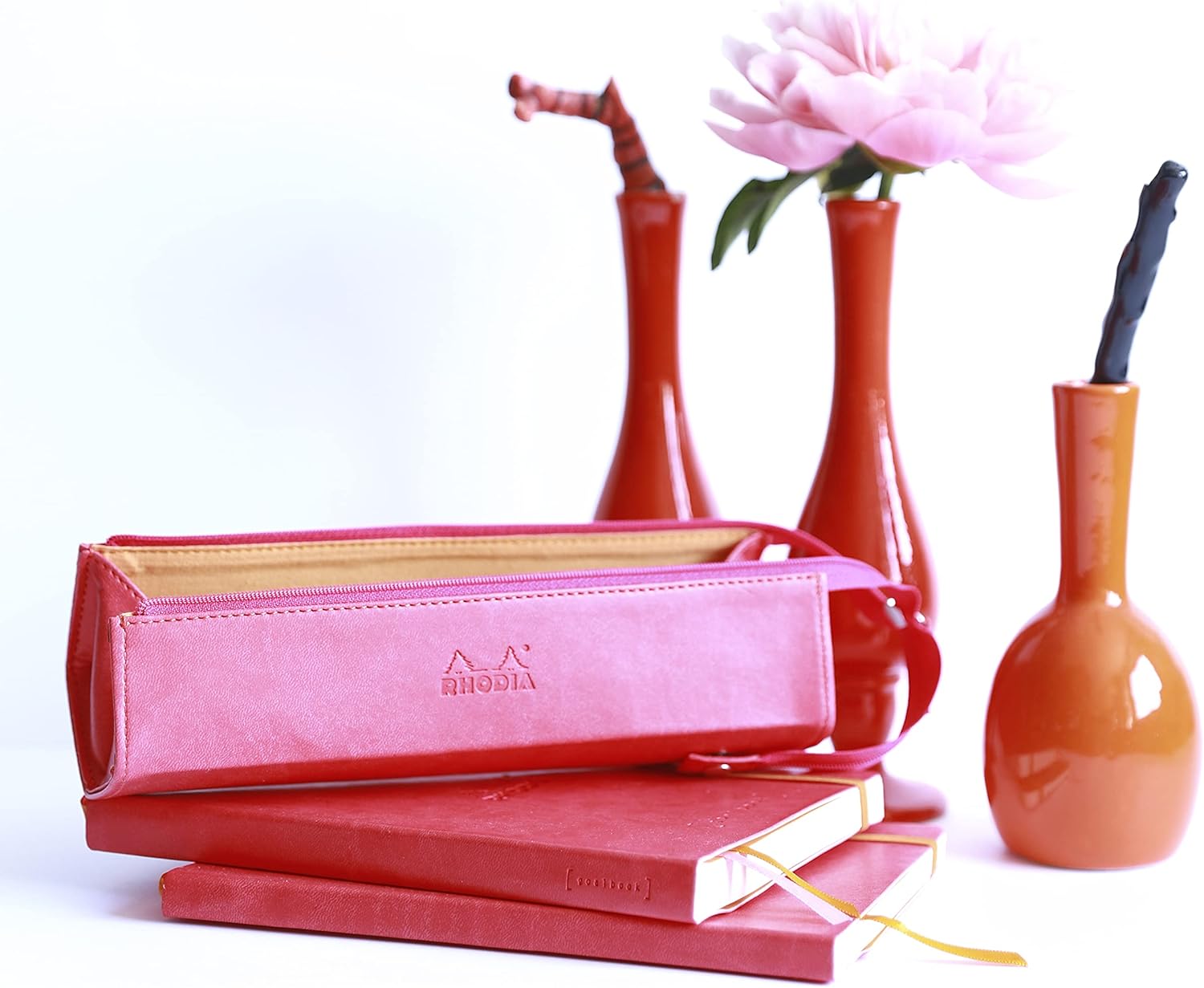 RHODIA 319036C, Pencil case Rhodiarama Fuchsia, 23x5x5 cm, Flat opening for use as a pencil case, Faux leather - Image 3