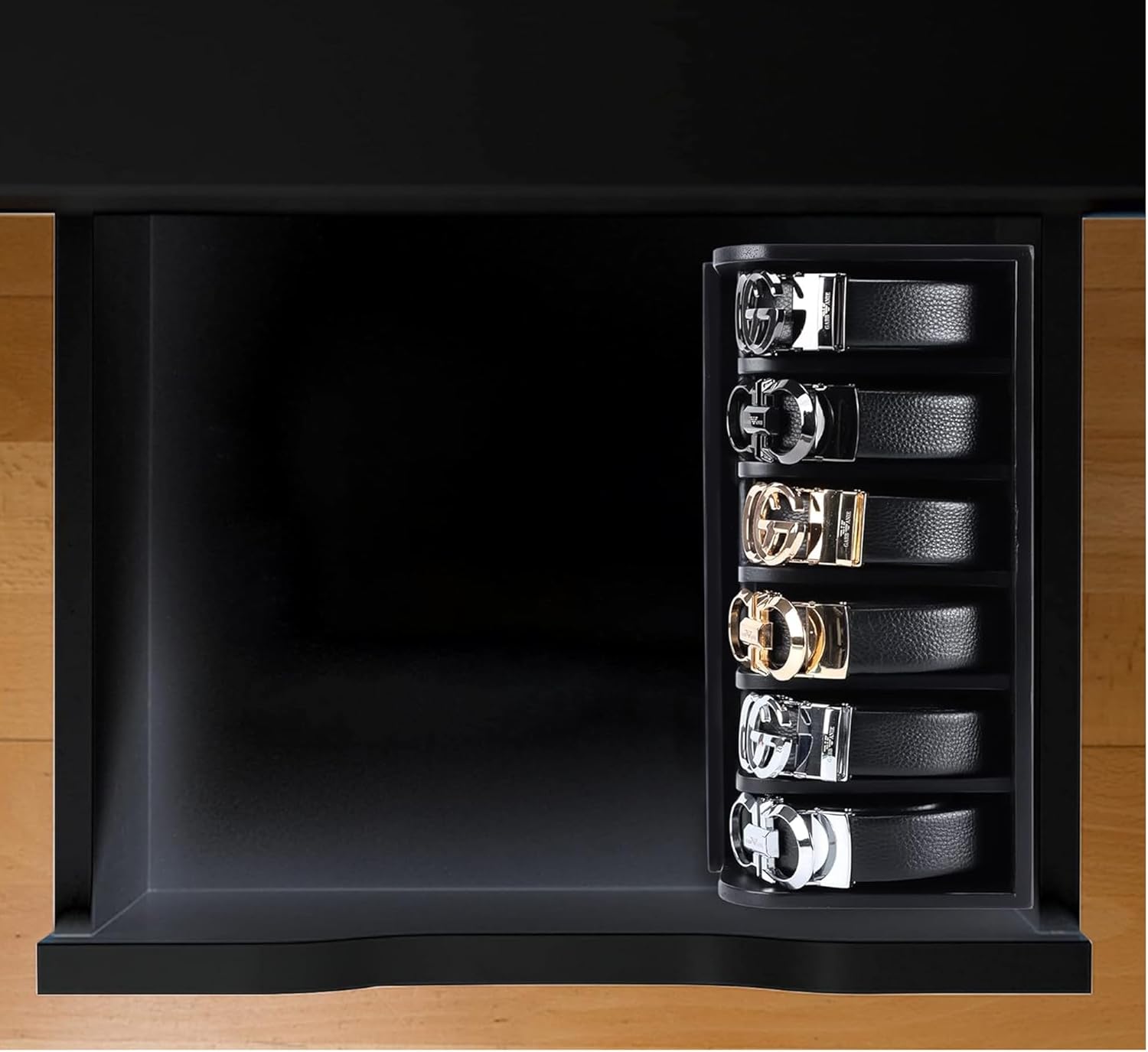MinBoo Bamboo Belt Organizer Box,6 Grids Belt Rack for Closet and Drawer, Belt Storage Organizer and Displayer for Men Women
