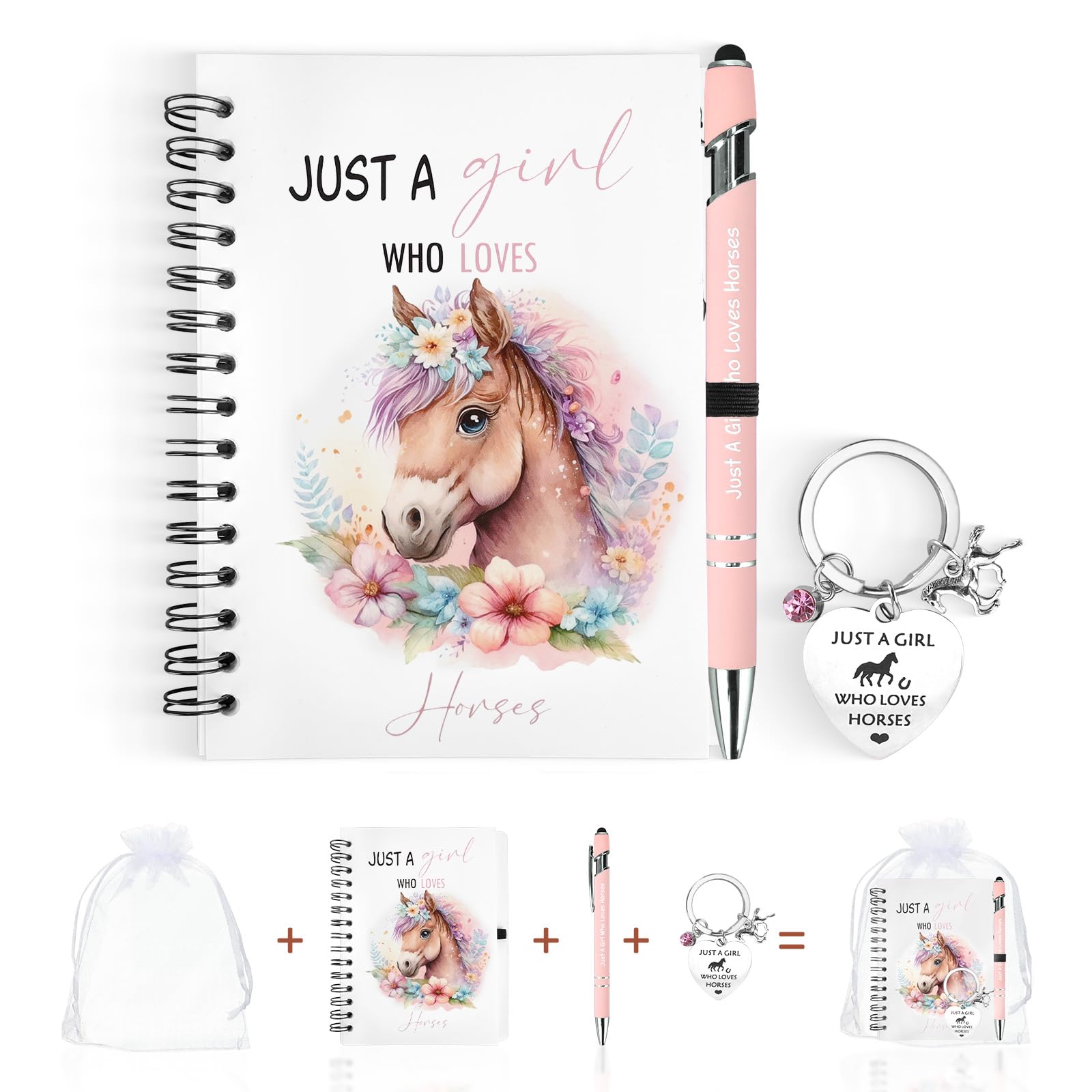 GADITIEK Horse Gifts for Girls – “Just a Girl Who Loves Horses” Notebook, Pink Pen & Horse Keychain – Cute Horse Stationery Set for Girls Who Love Horses (pink(horses)) — image 1
