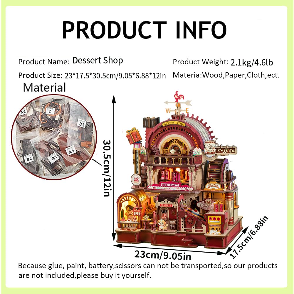 Holzpuppenhaus-Bausatz, DIY-Puppenhaus-Bausatz mit LED-Beleuchtung, kreatives Set zur Regaldekoration, 3D-Modell, kreative Geschenke für Freunde und Verwandte