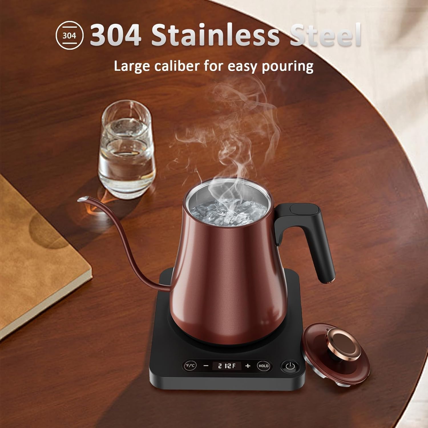 Smart Gooseneck Electric Kettle 1.0L with Temp Control and Keep Warm, 1000W Rapid Boil In 4 Min, Stainless Steel Kettle for Coffee/Tea, LED Display, Touch Control, Vintage Copper Color, BPA-Free