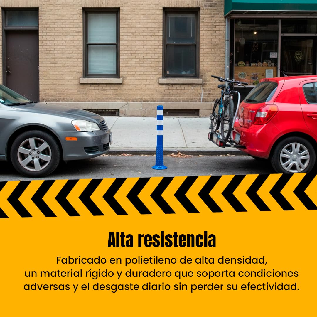PARKING FACIL Bolardo de Señalización con Bandas Reflectantes | Hito de 75 cm | Pilona Resistente para Parking | Bolardos para Parking | Postes Separadores, Incluye Tornillería para Fijación | 1 Azul