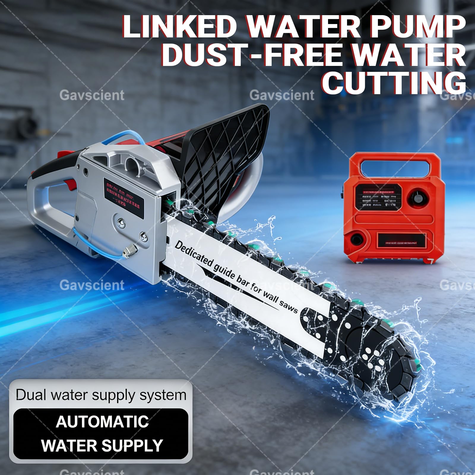 Sierra Eléctrica For Hormigón, Electric Concrete Cutting Chainsaw, Diamond Chain Cutter with Water Dust Suppression, Professional Tool For Red Brick and Granite 480mm