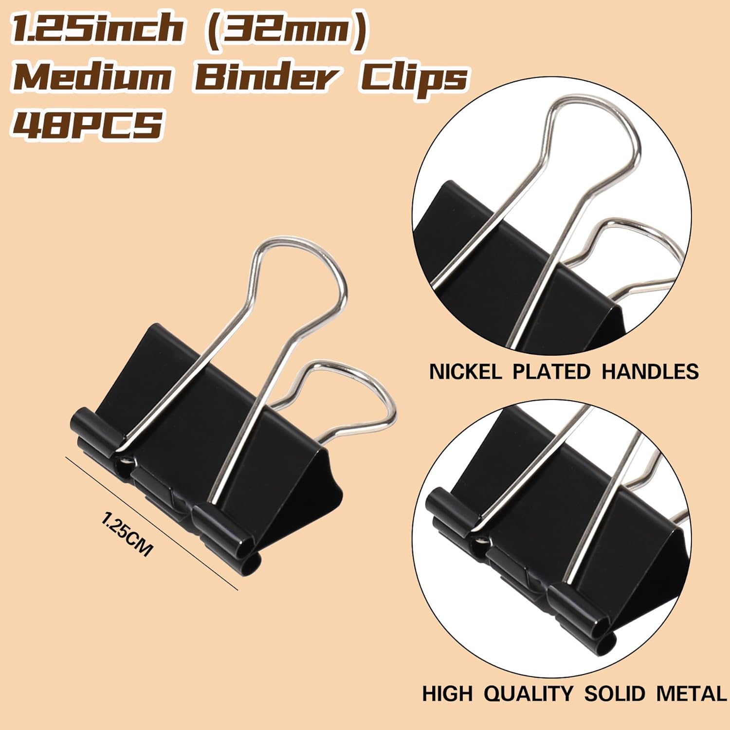 Binder Clips, Medium Clips,1.25 Inch, Bla Metal Binder Clips