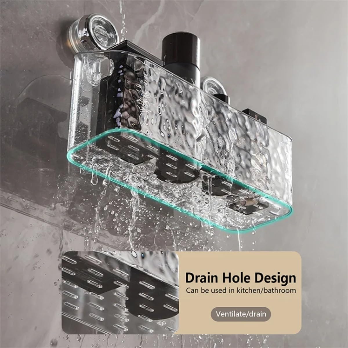2024 Neues, leichtes, luxuriöses Saugnapfregal mit Gletschermuster, Badezimmerregale, Duschablage, Saugnapf, Abnehmbarer Badezimmer-Toiletten-Organizer mit Saugnapf