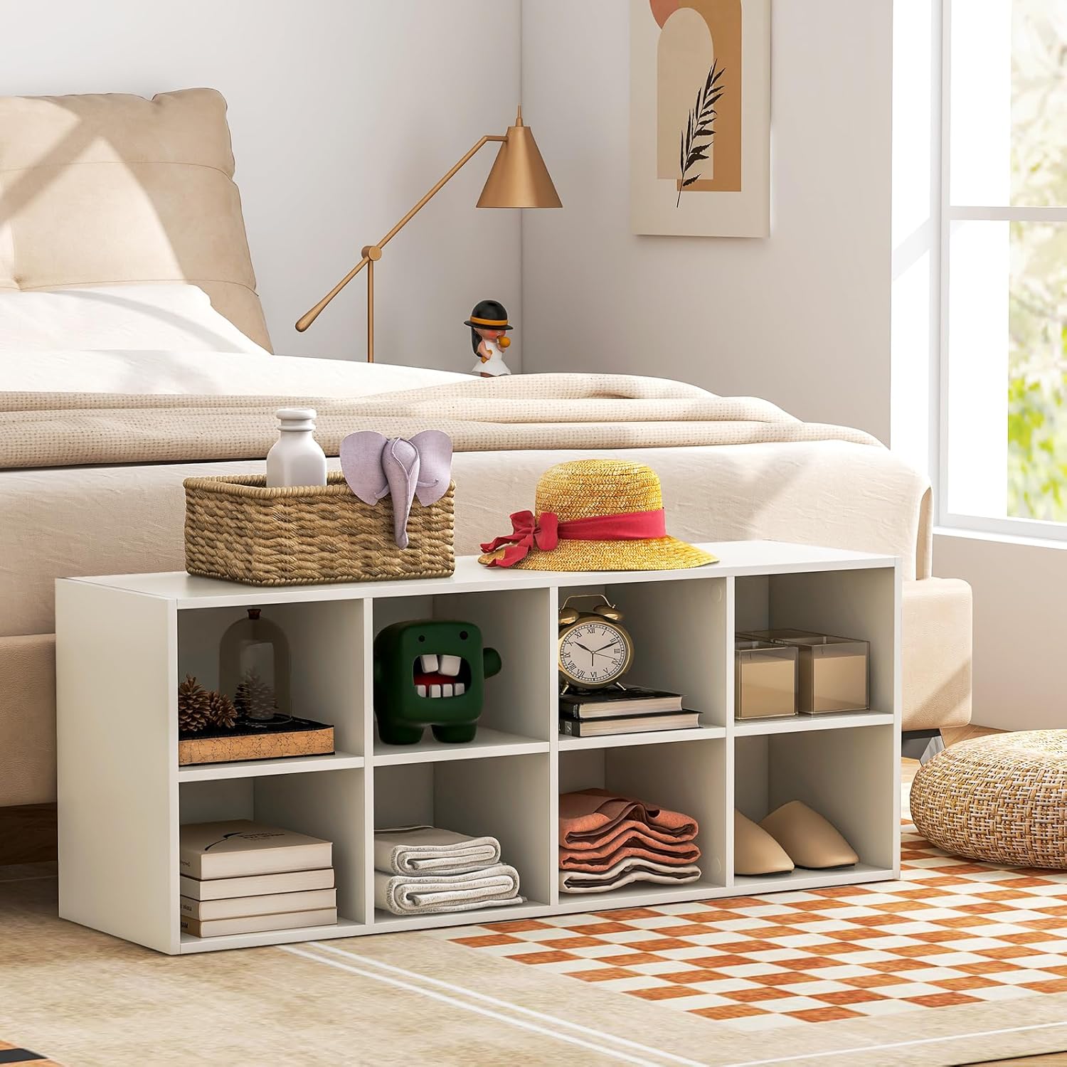 Tangkula 8 Cubbies Shoe Storage Bench, Shoe Organizer with 500 LBS Weight Capacity, Cubby Shoe Rack Storage Cabinet for Entryway, Hallway, Living Room and Bedroom (White)
