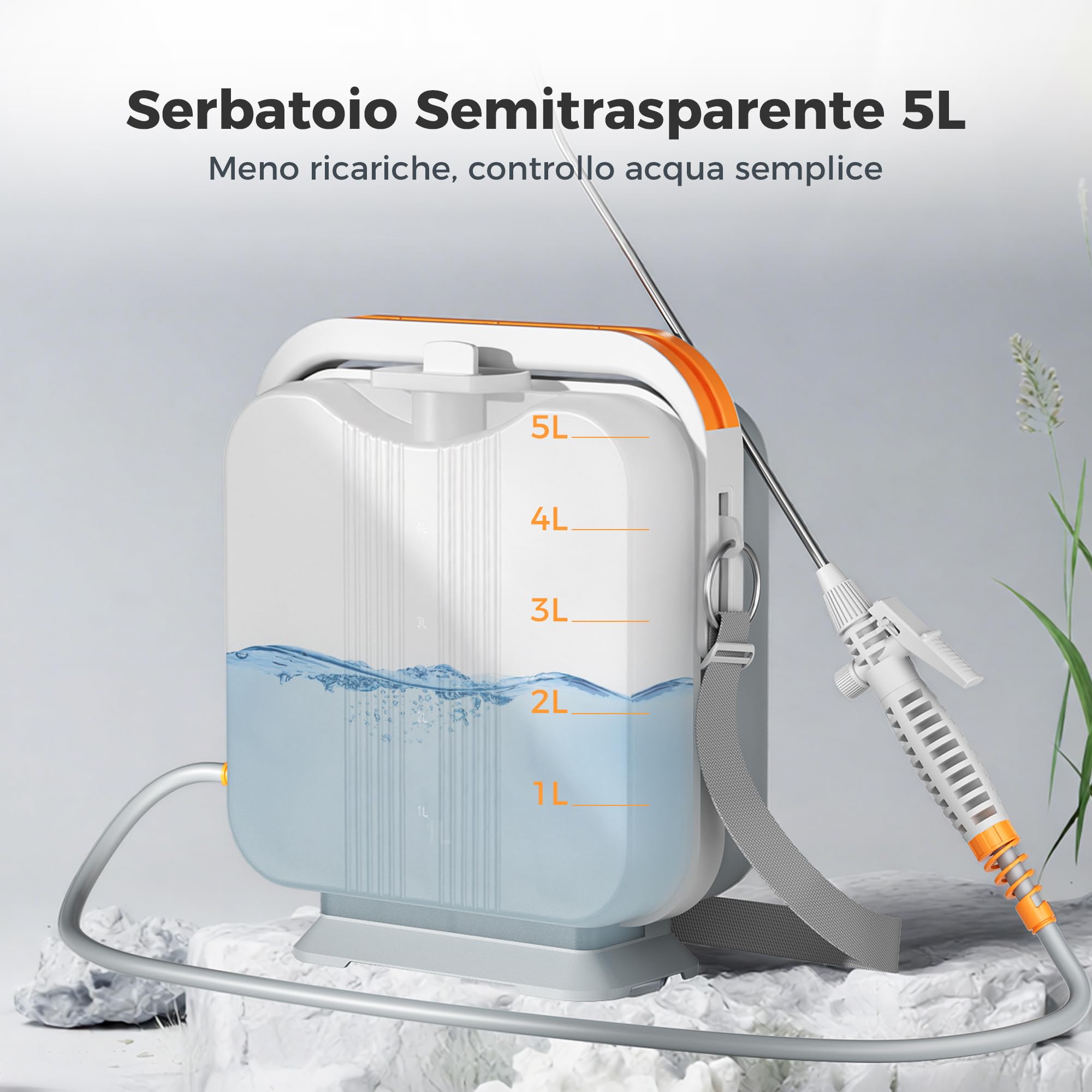 Diivoo Spruzzatore Elettrico Giardino 5L, Ugello regolabile: Nebbia/Getto | 3 Velocità, Serbatoio Graduato, Tracolla Regolabile, Batteria Ricaricabile 2000mAh, Spruzzatore a Pressione per Piante