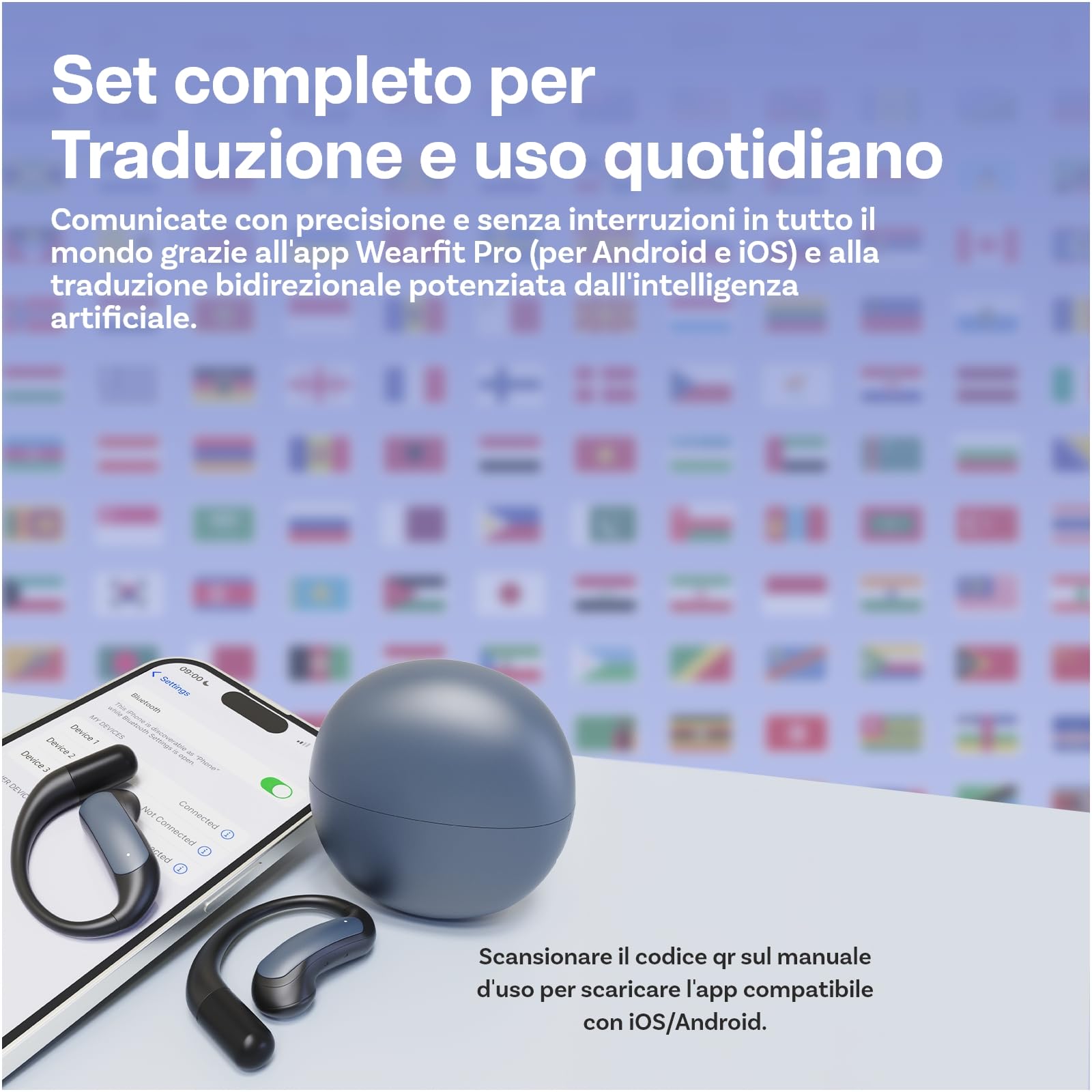 Auricolari AI Traduzione in Tempo Reale di MMOBIEL – Traduttore Vocale Bluetooth 5.4 con 148 Lingue - Auricolari Open-Ear con App - Supporta Musica e Chiamate - Ideali per Viaggi, Business e Studio