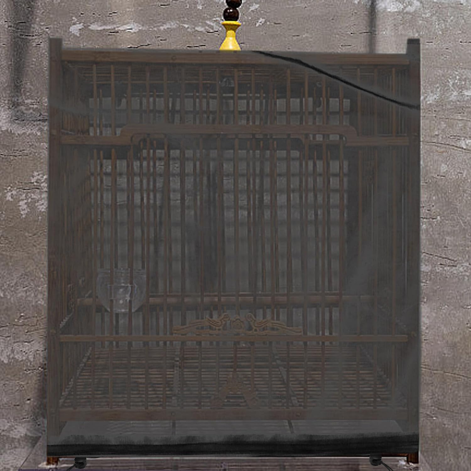 DOITOOL Birdcage Cover Mesh Bird Cage Protector Elastic Band Black 34cm Height 100-200cm Circumference Dustproof Netting for Parrot Canary Finch Birdcage Accessories