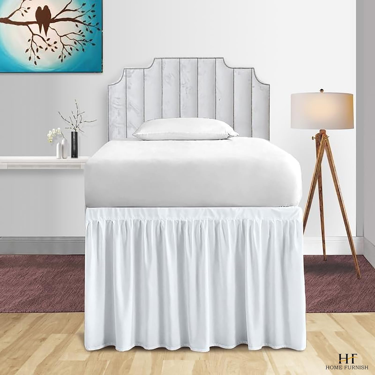 HOME-FURNISH Dorm Room Bed Skirt- Ruffled Sized College Skirt-100 percent Microfiber Skirt-Dust Skirts-36 inch Tailored Drop-Ruffled Skirt White, Twin-XL36 Drop