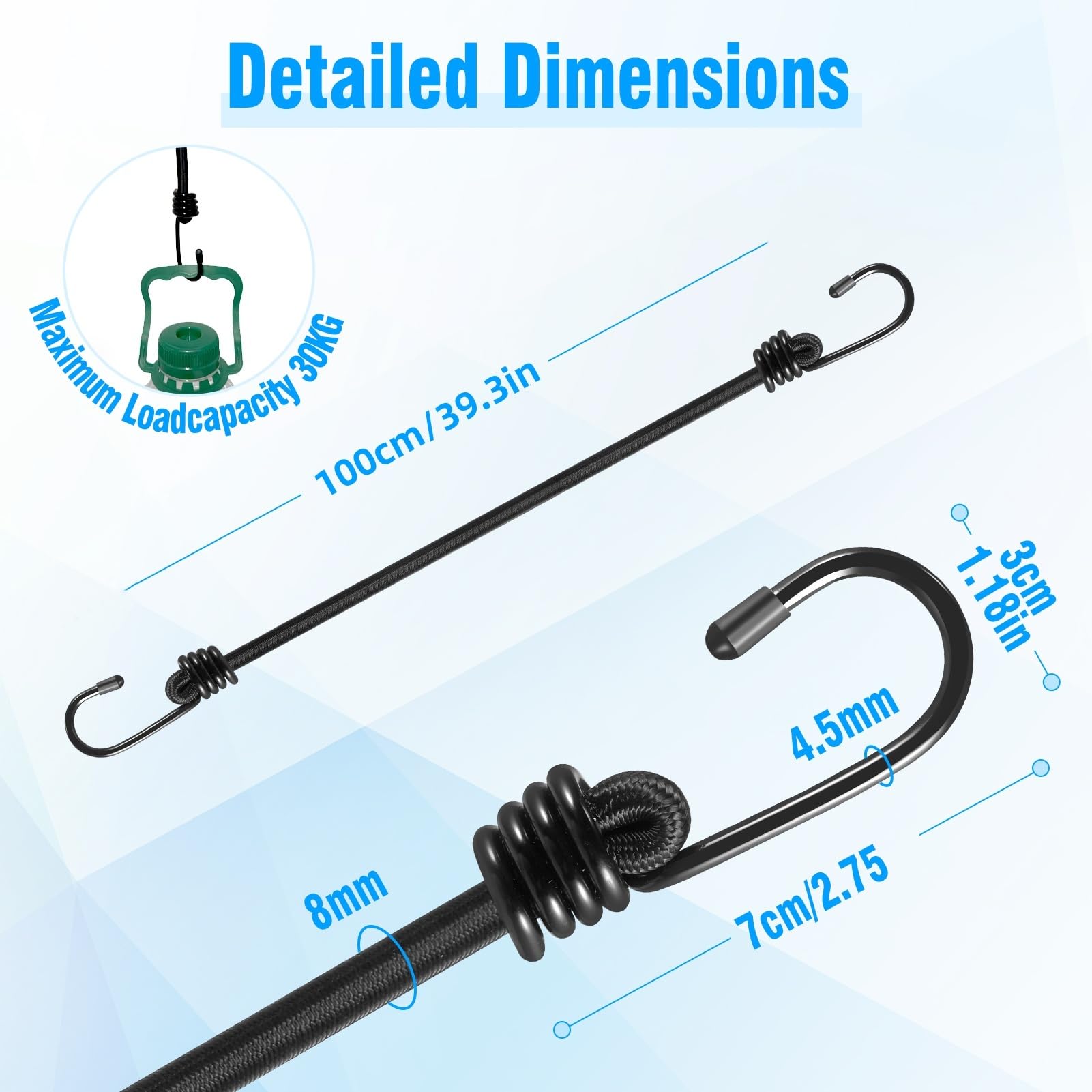 5 Corde Elastiche Con Ganci - Larghezza 3 Cm, Lunghezza 1 M, Regolabili, In Lattice E Nylon - Per Fissaggio Bagagli E Trasporto