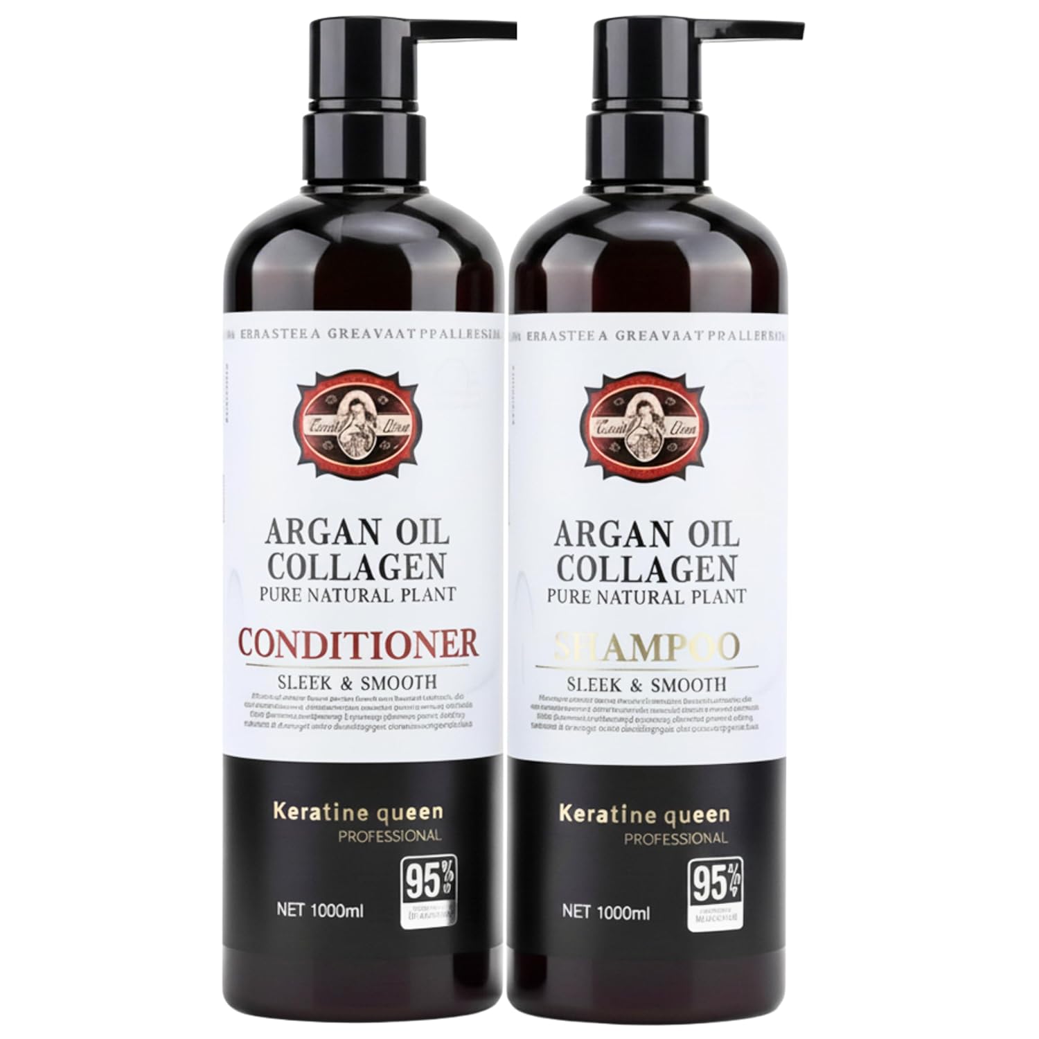 Moroccan Oil Shampoo and Conditioner with Collagen for Volume and Repair Curly Hair - Keratin Sleek & Smooth Professional Hair Stylists 2000 ml Set