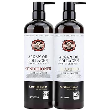 Moroccan Oil Shampoo and Conditioner with Collagen for Volume and Repair Curly Hair - Keratin Sleek & Smooth Professional Hair Stylists 2000 ml Set