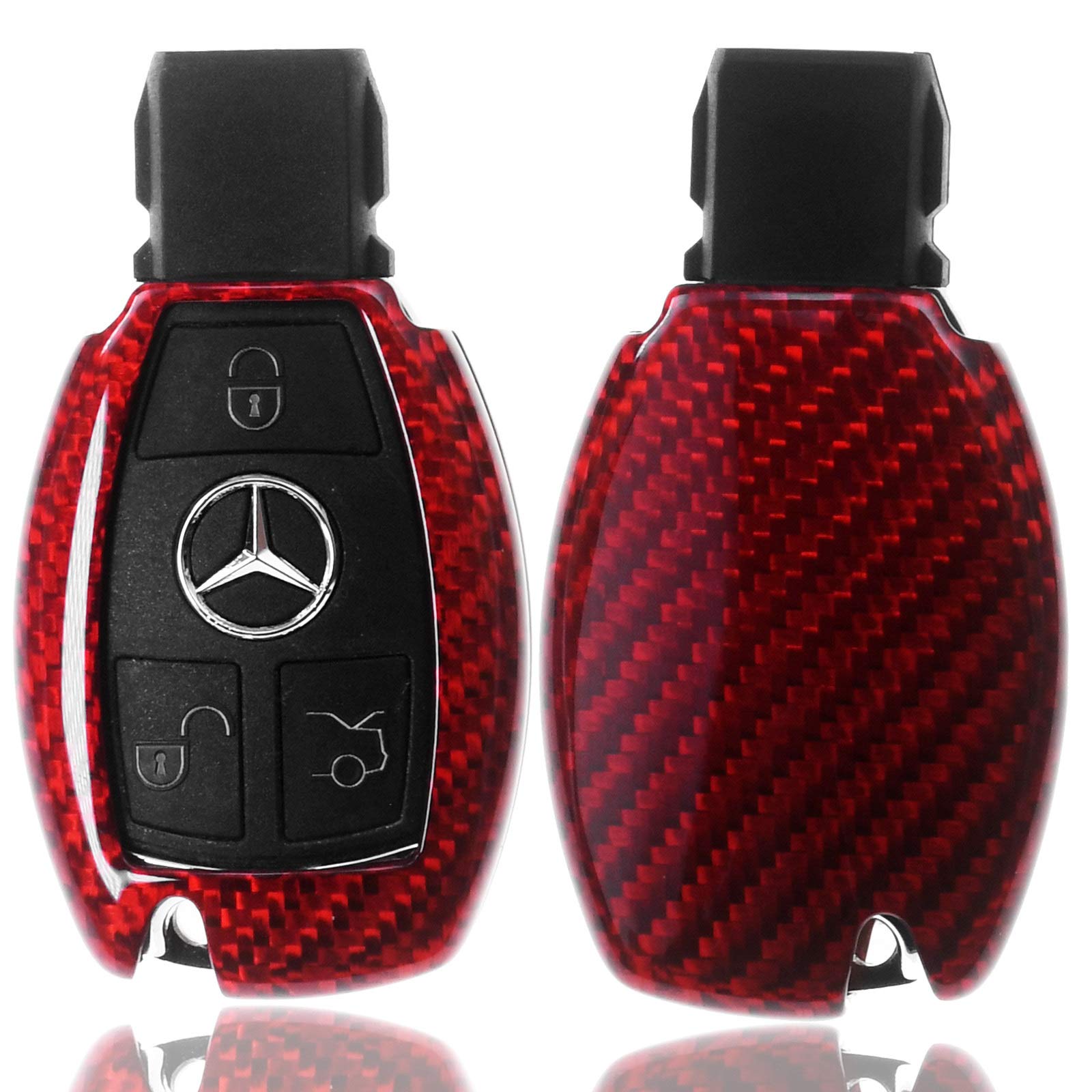 Auto Schlüssel Schutz Hülle Carbon-Optik Hardcover Rot kompatibel mit Mercedes Benz C117 X117 C190 C207 A207 C292