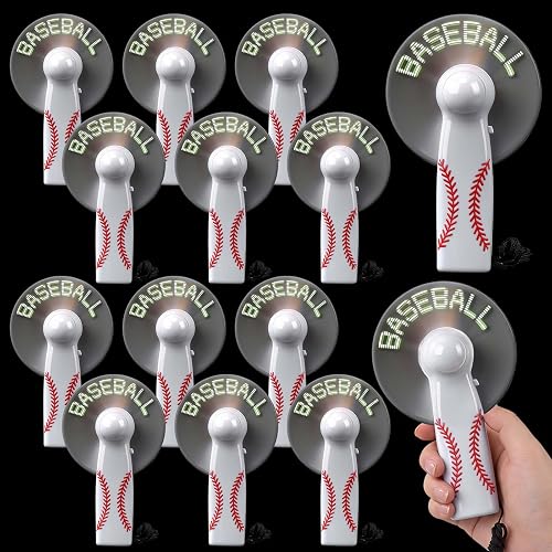 Zhengmy 12 Pcs Baseball Mini Fans with LED Portable Handheld
