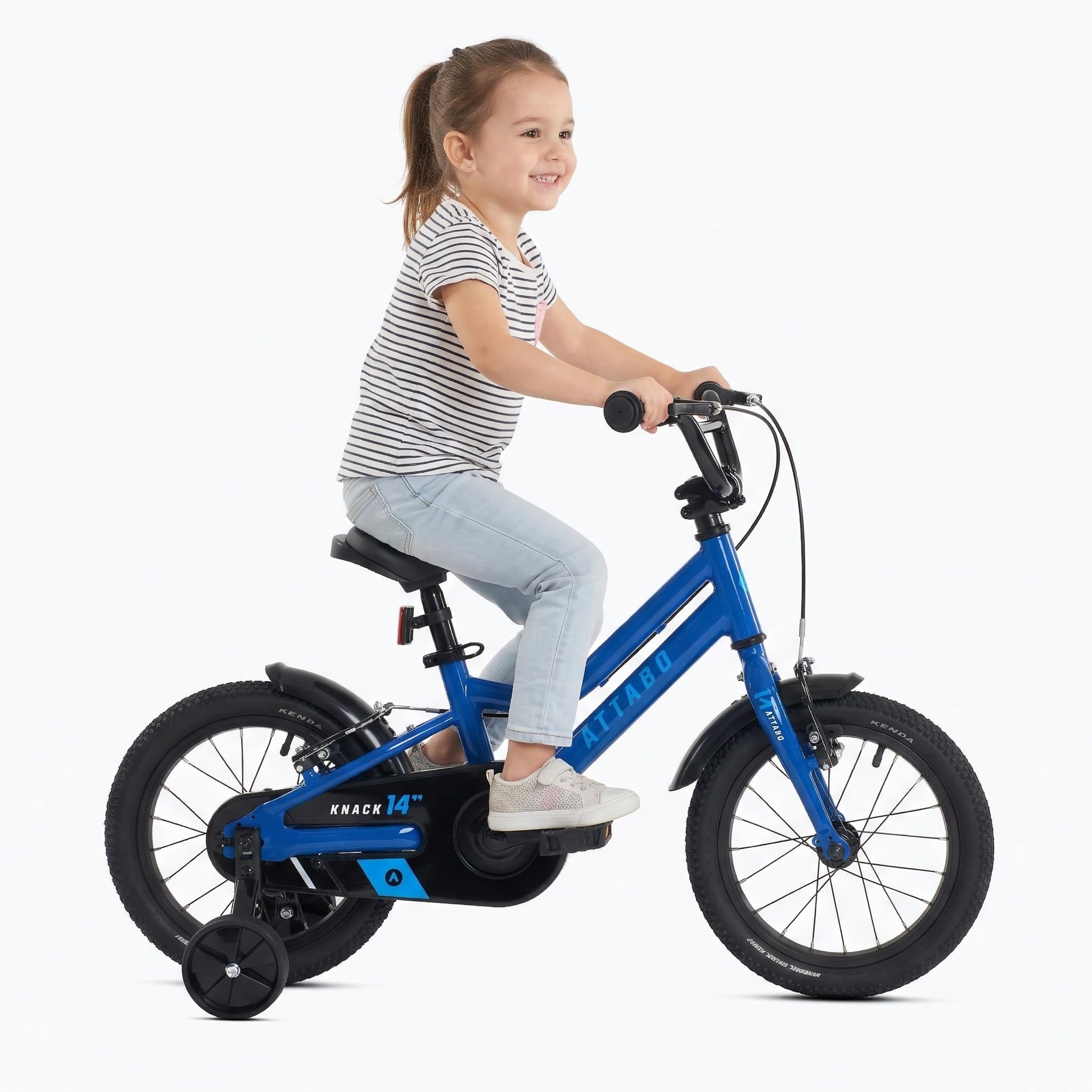ATTABO Knack 14 - Bicicleta Infantil (2 – 5 años) con Marco de Aluminio Ligero (8 kg), Ruedas de 14 Pulgadas, Altura de 85 a 110 cm, soporta hasta 50 kg, Manillar ergonómico, Ideal para Primeros