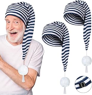 Eurzom 2 Pcs Men's Night Cap Adjustable Sleeping Cap Striped Pajama Hat with Pom Ball for Christmas Daily Costume Party