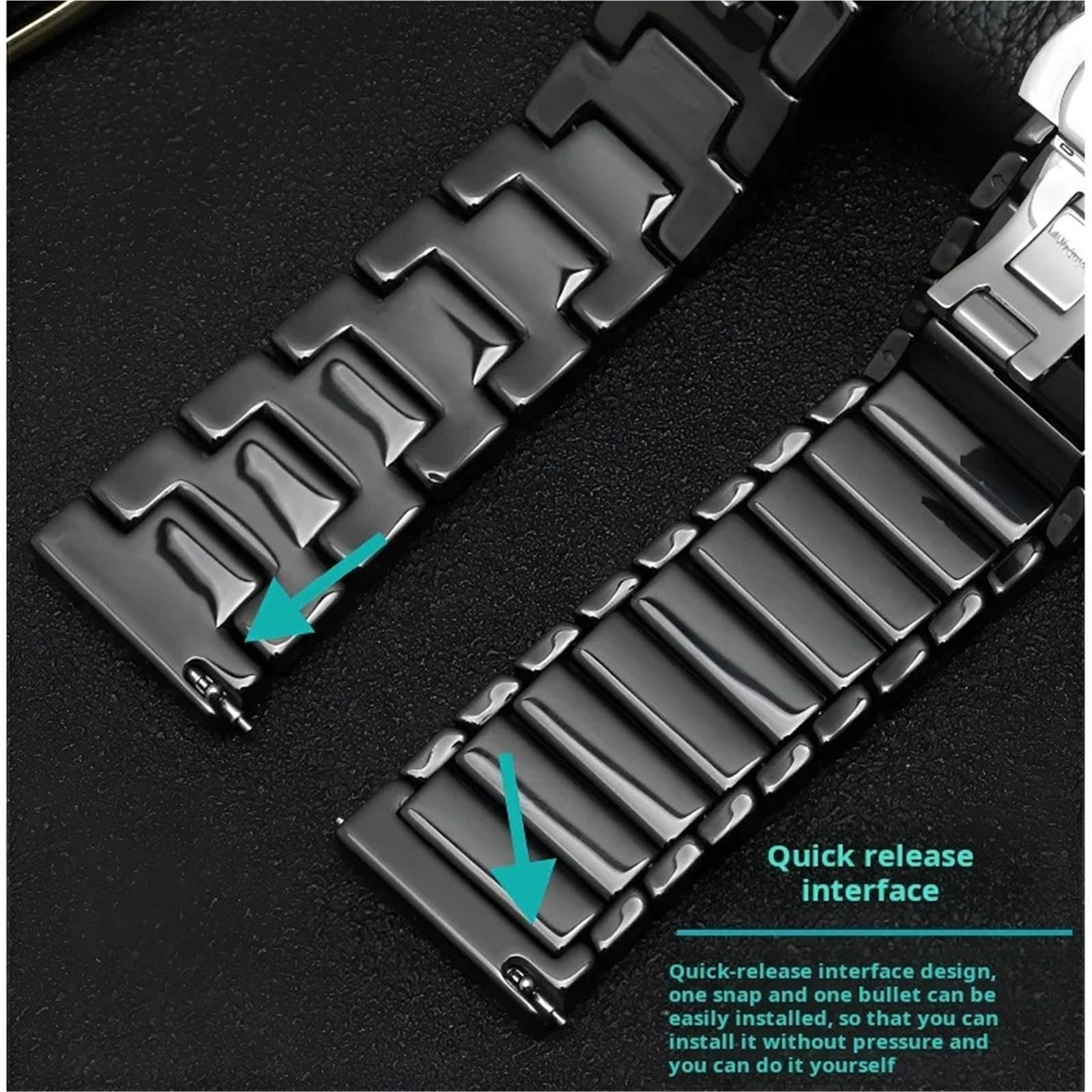 Bracelet en Acier céramique 18 mm, 20 mm, 22 mm for Montre connectée Femme Homme