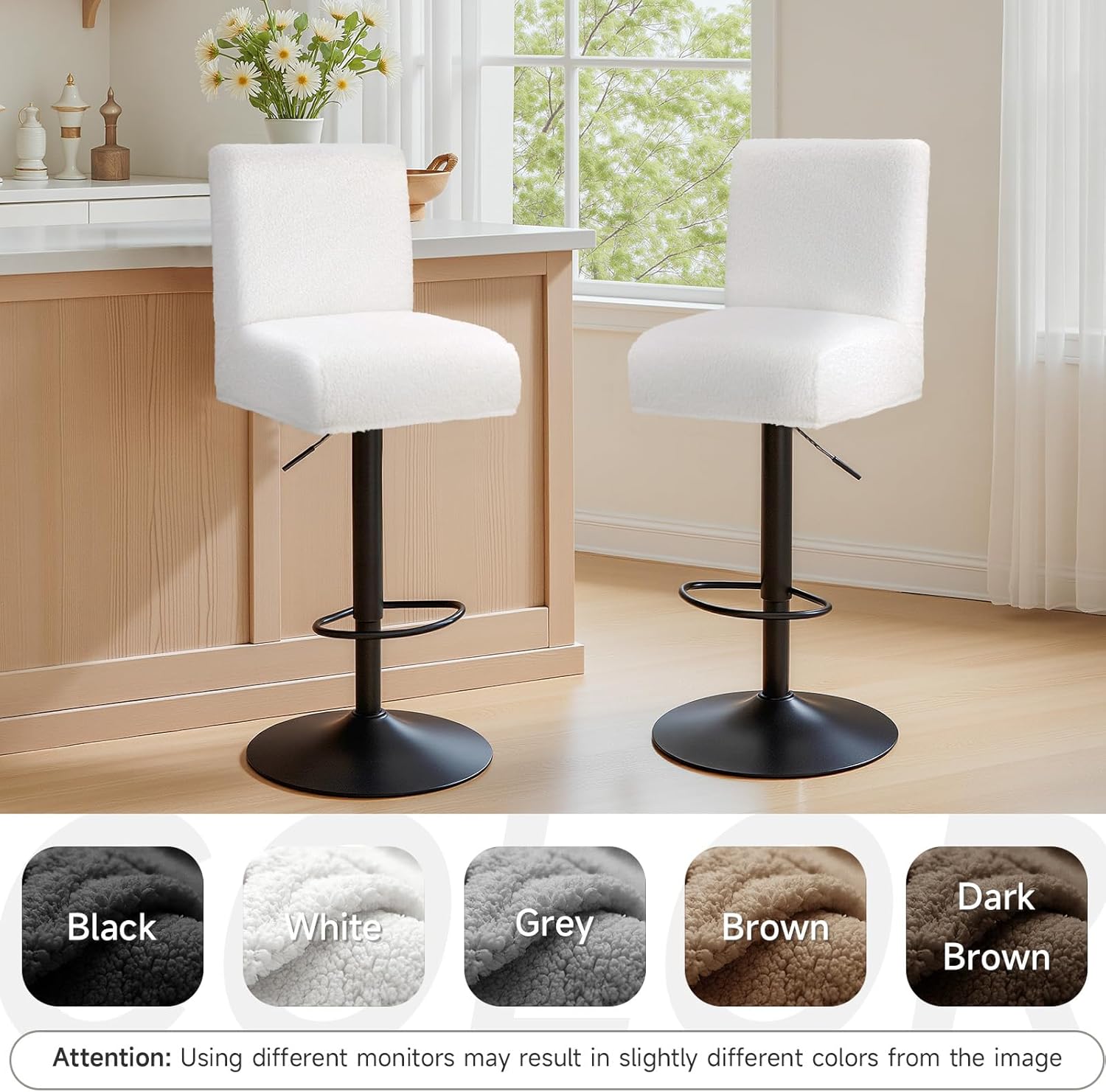 Teddy Wool Bar Stool Covers Soft & Elasticity Barstool Covers with Backs Teddy Barstool Cover Slipcovers Washable Pub Chair Cover for Banquet Hotel Wedding (White 4 PCS)