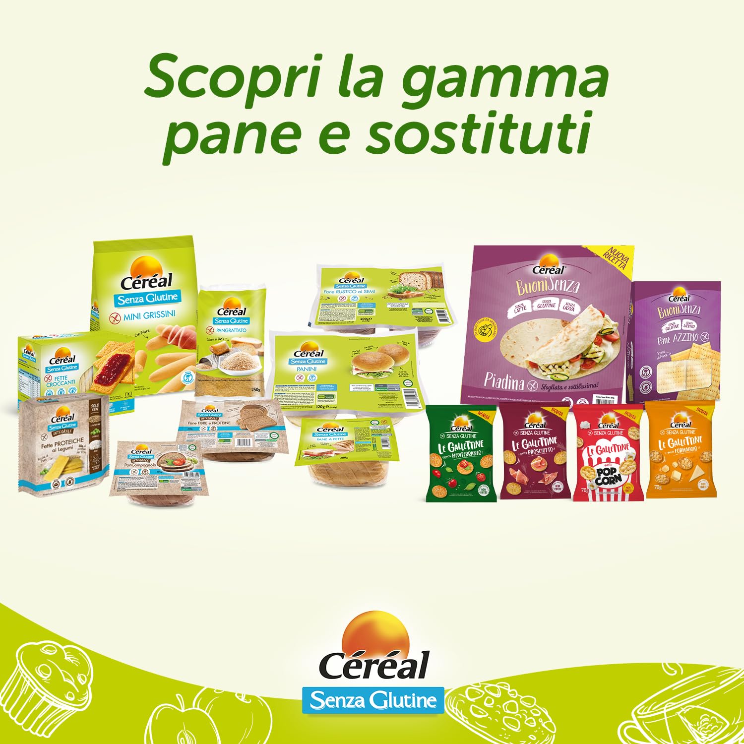 Céréal Fette Croccanti, Fette con Farina di Mais, Farina di Riso, Senza Glutine, Senza Lattosio, 125 gr, Formato 12 Confezioni