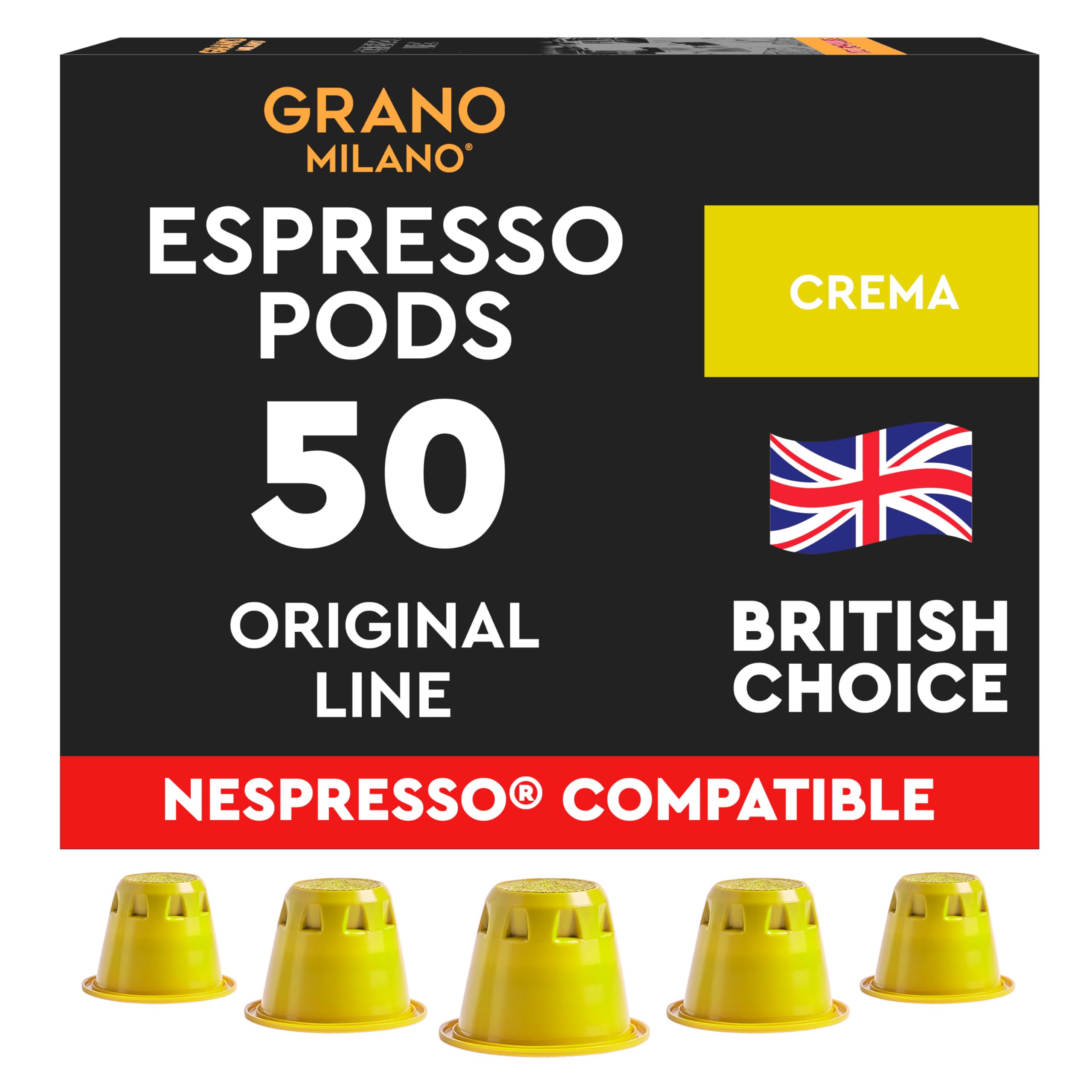 Crema Coffee Capsules - 50 Pods Compatible with Nespresso Original line, 100% Arabica Medium Roast - Intensity 8/12, Espresso Coffee Capsules Made in Italy