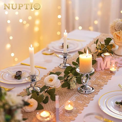 Miniatura 2 de Nuptio Unity - Portavelas plateado para velas cónicas de pilar, juego de 3 portavelas de pilar de metal, centro de mesa para boda, aniversario,