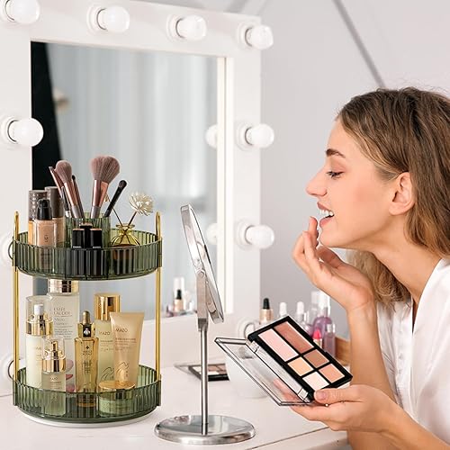 Miniatura 6 de Organizador de maquillaje giratorio de 360, organizadores de tocador de encimera de baño de alta capacidad, almacenamiento giratorio de 2 niveles